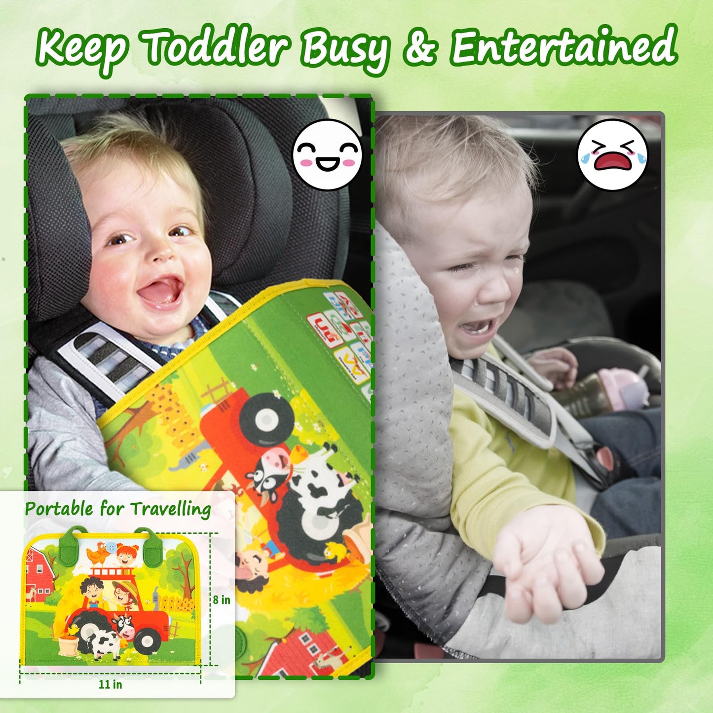 Letoya Toddler Busy Board, Farm Busy Book Montessori Toys for Toddlers, Sensory Board Learning Toy Educational Activity Books Birthday for Girls Boys, Travel Toys for Airplane Car