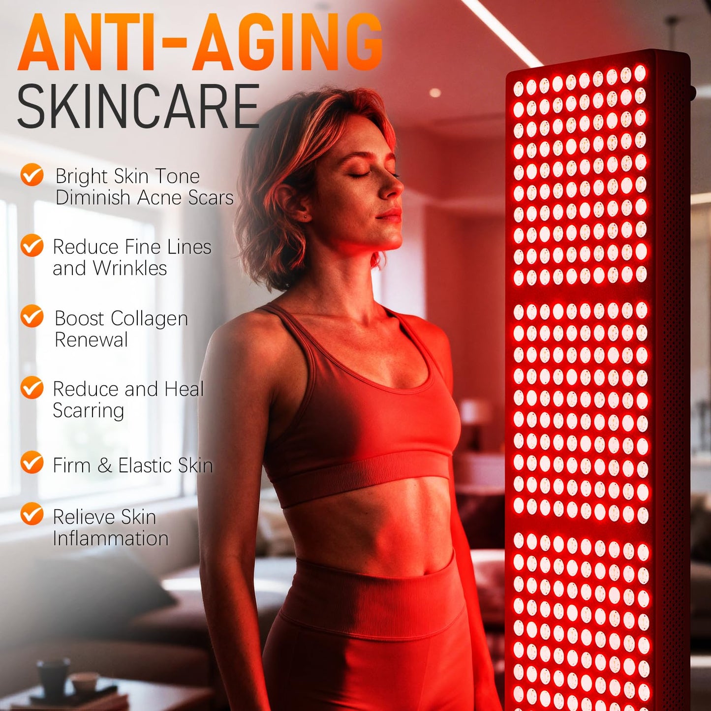 Red Light Therapy for Body and Face, 300LEDs for Home Use,630nm 660nm 810 nm 830nm 850nm Near Infrared Light Panel with Adjusteble Stand and Timer (Black)