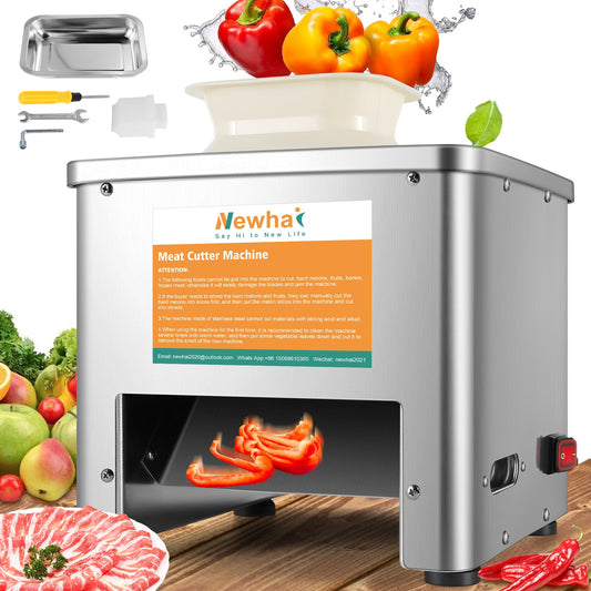 Newhai Upgraded Meat Cutter, Commercial 3.5mm Electric Meat Slicer Shredder Machine, Stainless Steel 350lb/h, for Slices Strips Cubes 110volt
