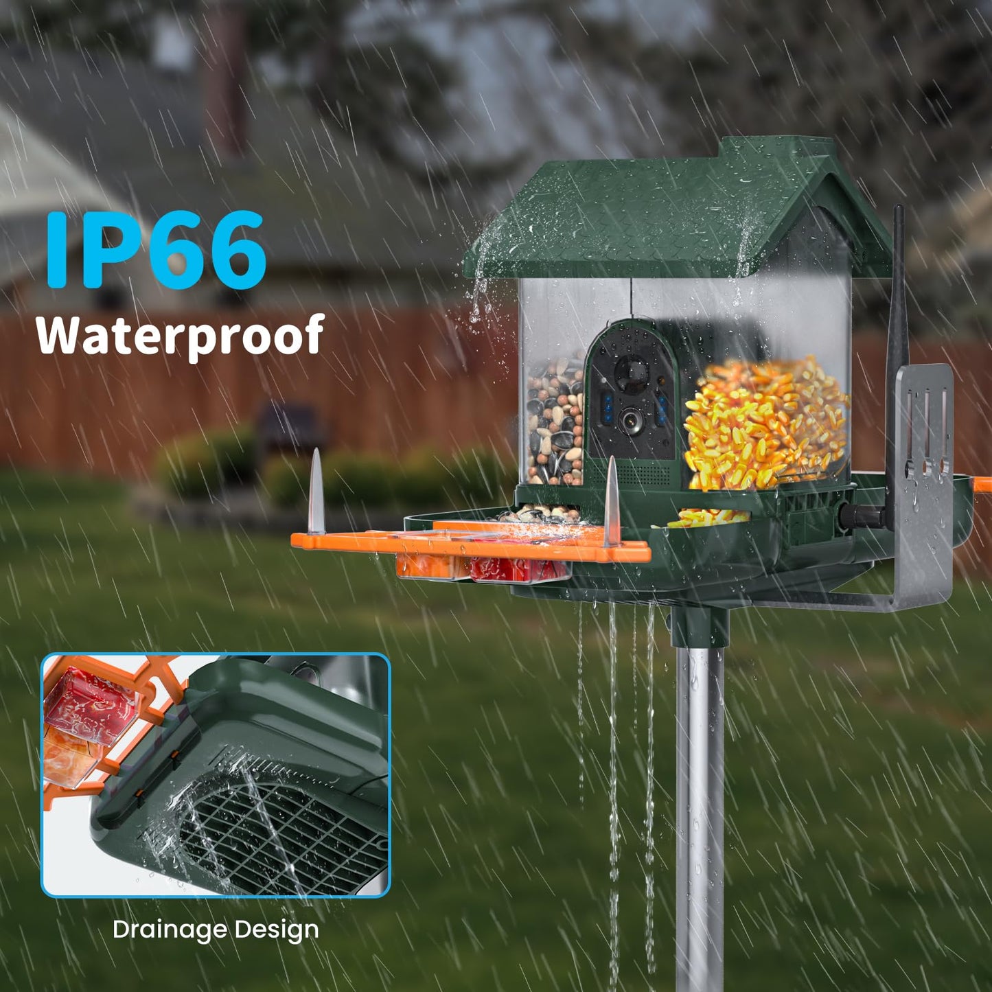 Bird Feeder with Camera and Bath, Dual-Lens 2K HD Video, AI Bird Identification, Solar Powered, Instant Alerts, IP66 Weatherproof
