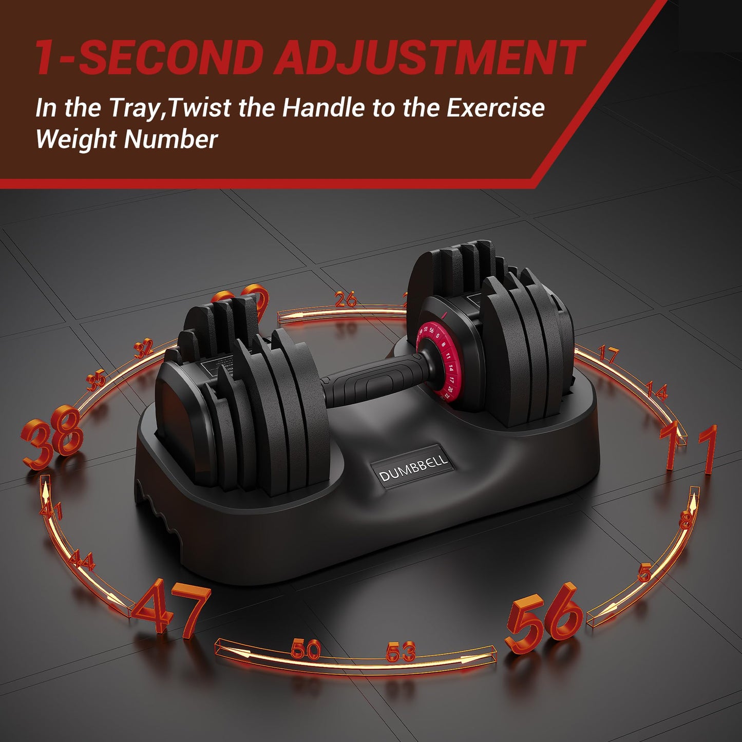 PeacefulHues 56LB Adjustable Dumbbell Set 1PC – Fast Adjust 18-in-1 Free Weights – Non-Slip Handle – Compact, Space-Saving Home Gym Strength Training Equipment for Men & Women – Full Body Workout, Red and Black
