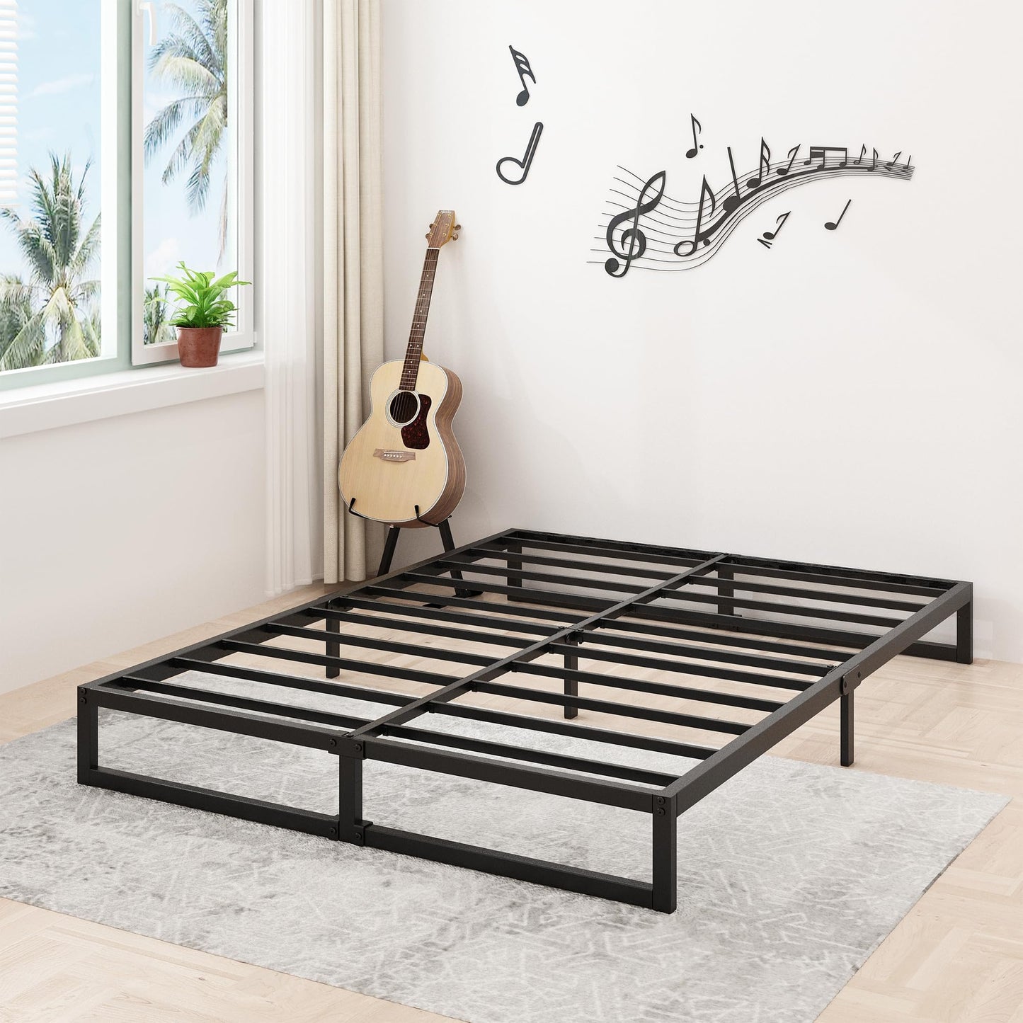 Lutown-Teen 8 Inch Queen Bed Frame Heavy Duty Steel Slat Support Metal Queen Size Platform Bed Frame No Box Spring Needed, Easy Assembly, Black