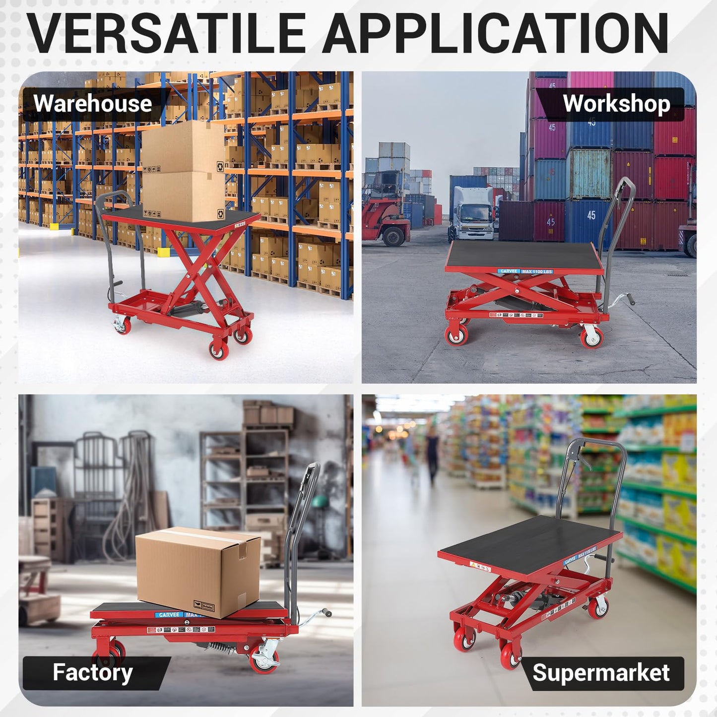 Hydraulic Lift Table Cart, 330lbs Capacity 28.5" Lifting Height Hydraulic Table Cart, Single Scissor Lift Table with Non-Slip Pad for Material Handling and Transportation, Red