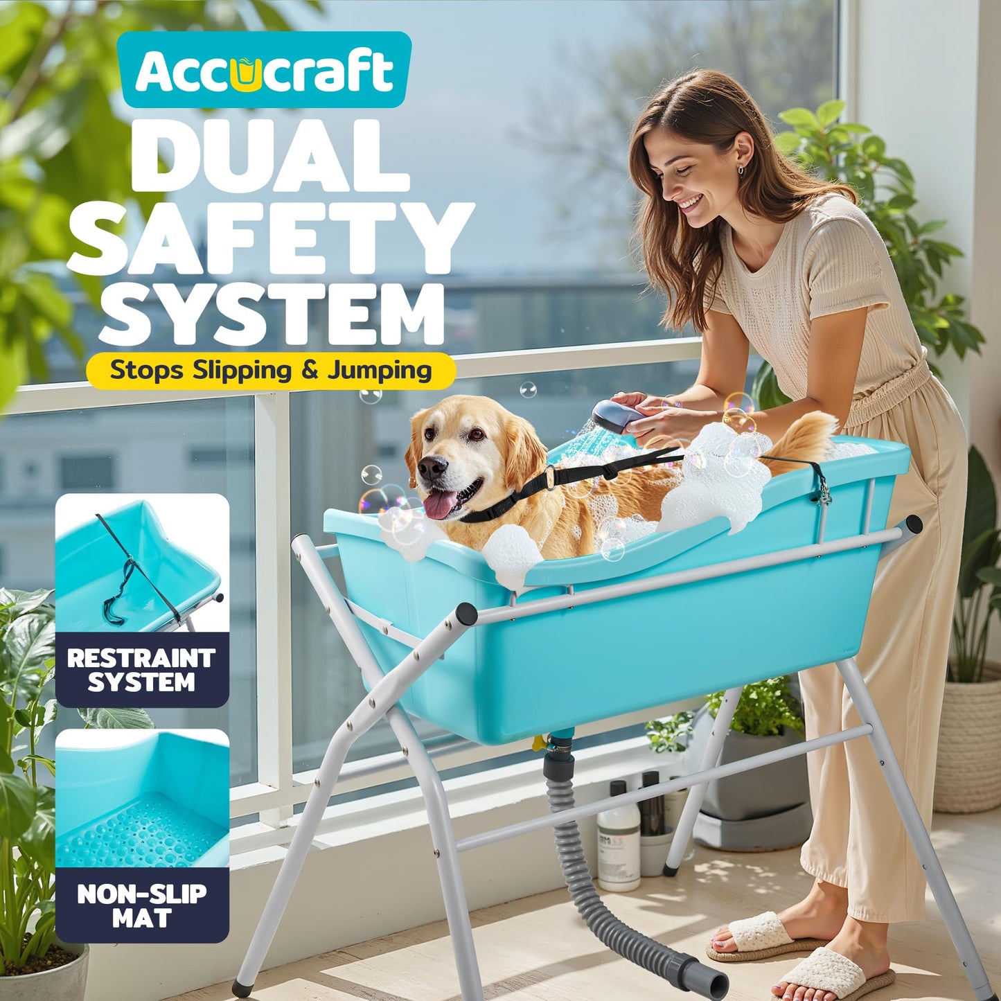 Dog Bath Tub, Portable Dog Washing Bathing Station, 3 Levels Elevated Foldable Dog Bath for Shower and Grooming, Collapsible Shower Bathtub Pet Tub for Small Dogs (Iron Frame)