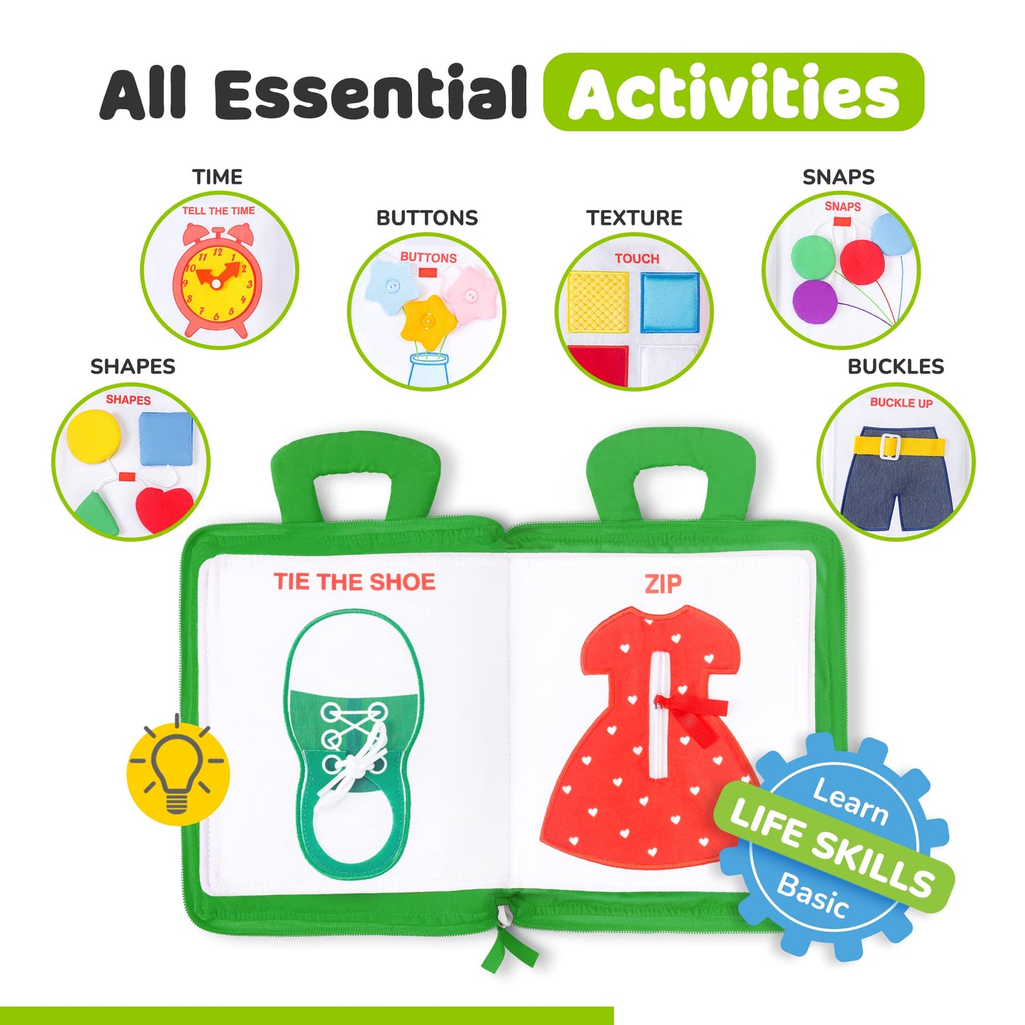 deMoca Plane Toys for Toddlers 1-3, Long Flight Must Haves, Quiet Busy Book for 1 Year Old, Travel Toys for Toddlers on Airplane, No Noise Activity Book, All Parts Attached, Gift for Girls & Boys