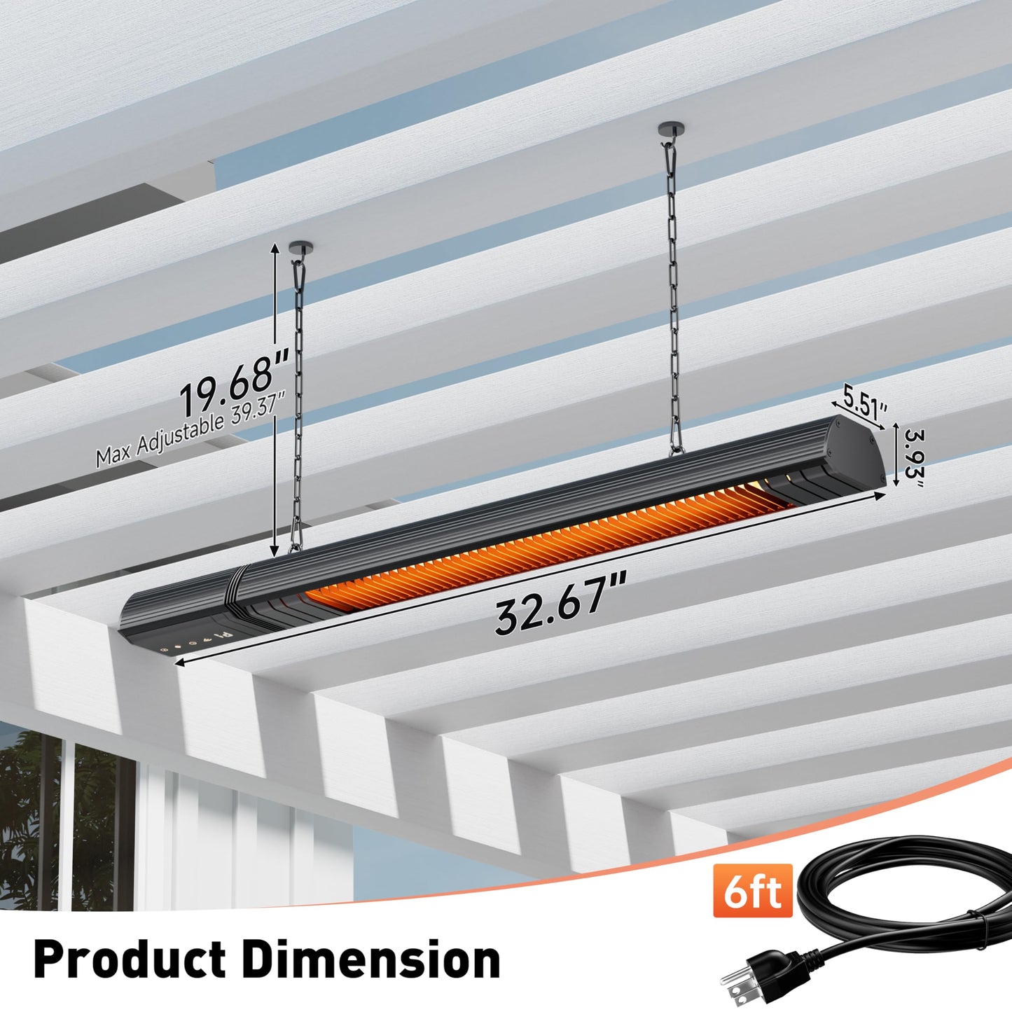 Ceiling Electric Outdoor Heater Wifi Control Wall-Mounted Hanging Patio 1500W Infrared 9 Heat Levels, 24H Timers, Carbon Fiber Tube Heating Wall Heater for Gazebo, Balcony (Rose Gold Quartz Glass)