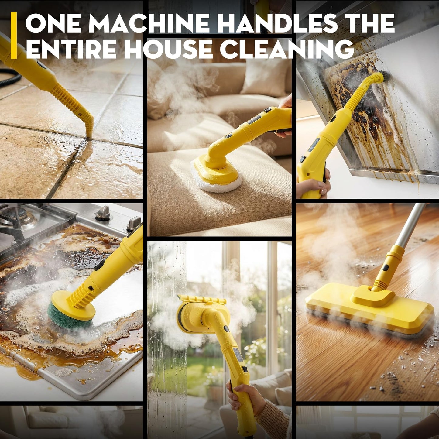 MOMOKOVA Steam Cleaner, Chemical-Free High-Pressure Commercial Steamer Cleaner with Unlimited Steam Injection, Fast Heat-Up, 2.2L Capacity, 14 Accessories for Floors, Grout, Upholstery (yellow)