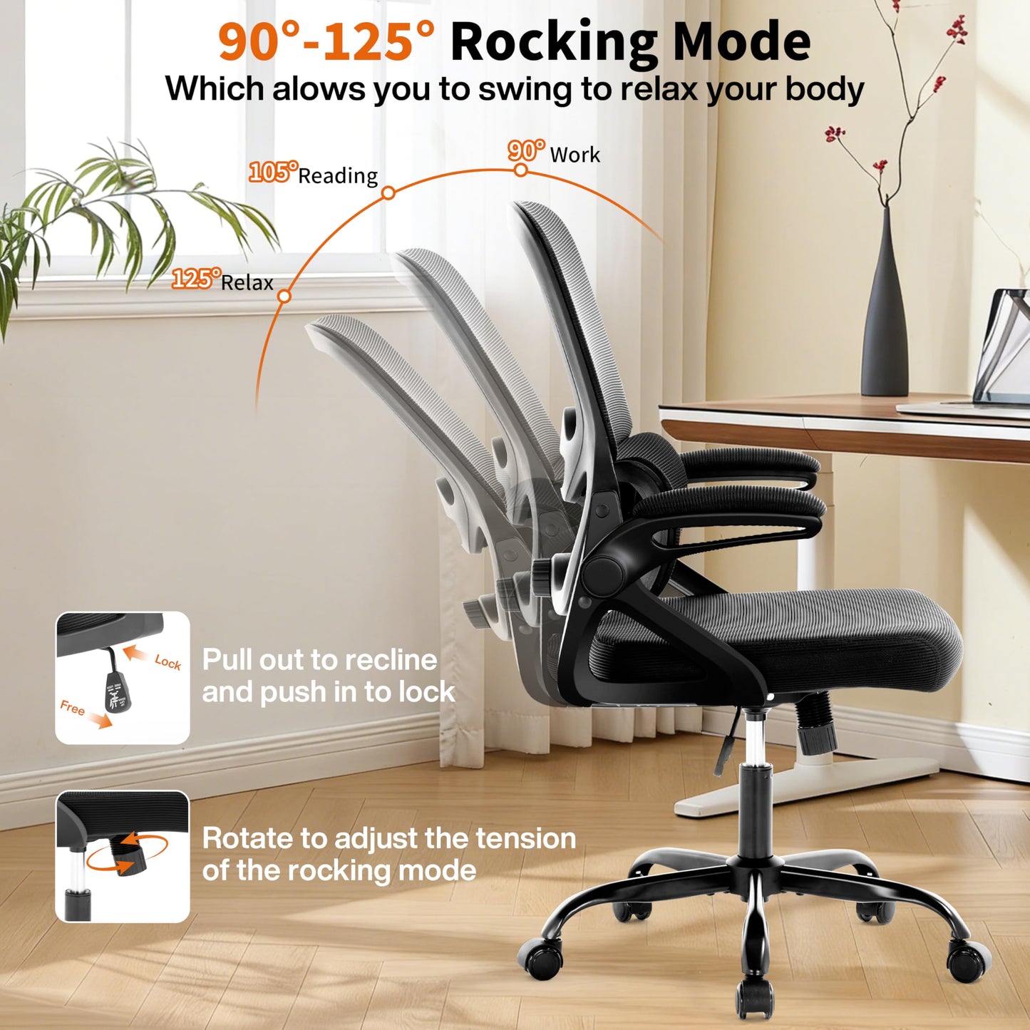 Nexthro Ergonomic Office Chair,Mesh Office Chair with Lumbar Support,Mid Back Desk Chair with Flip-up Arms,400 lbs Comfy Computer Chair for Home Office