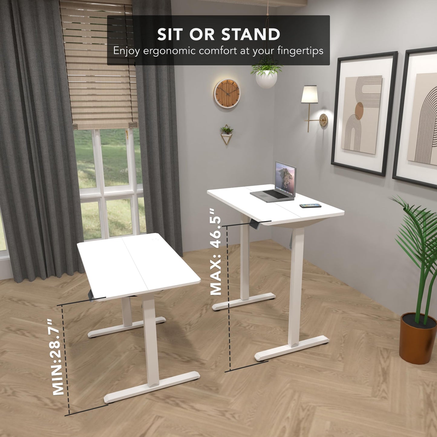 Mount-It! White Standing Desk 48x24 – Electric Height Adjustable Sit to Stand Desk with Memory Presets, Ergonomic Home Office Table, White Frame with White Splice Board Top