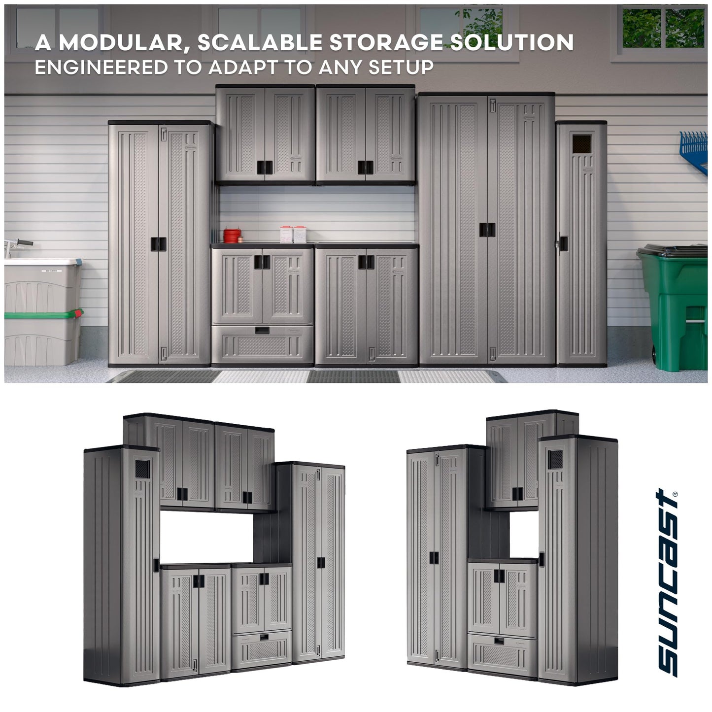 Suncast Tall Storage Cabinet, Platinum Resin Garage Storage Cabinet with Doors & Shelves, Lockable, Freestanding Utility Closet for Tools & Supplies, Made in USA