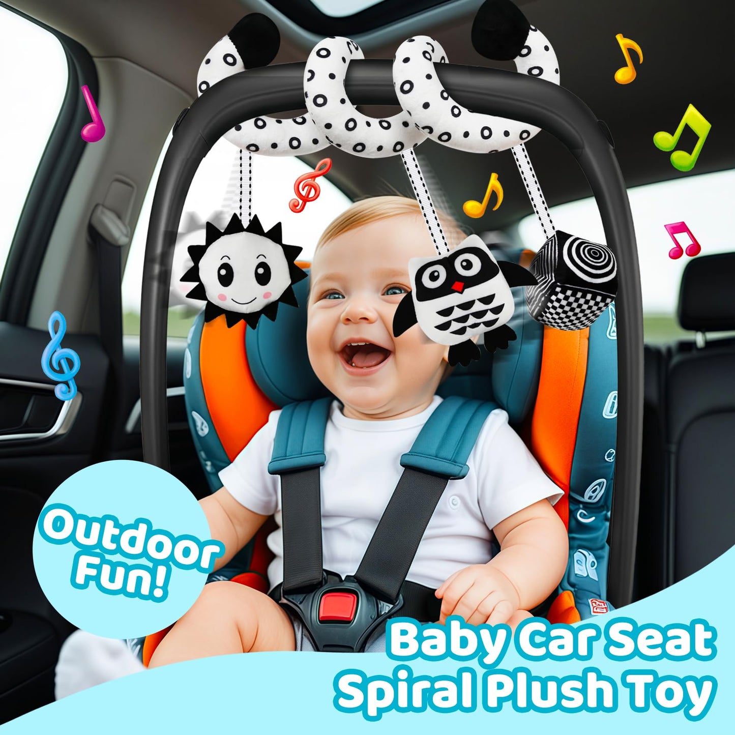 FQKIOMY Black and White High Contrast Baby Toys - Sensory Infant Hanging Carseat & Stroller Toy for Newborns 0-6,6-12Months Perfect Easter Birthday & Baby Shower for Babies Boys Girls