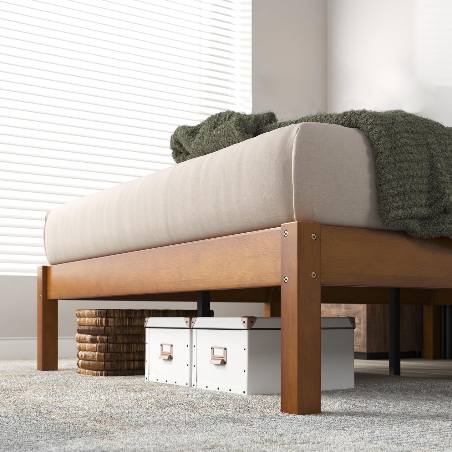 Zinus Ellie 14 Inch King Bamboo Platform Bed Frame, Wood Slat Support, No Box Spring Needed, Easy Assembly, Brown