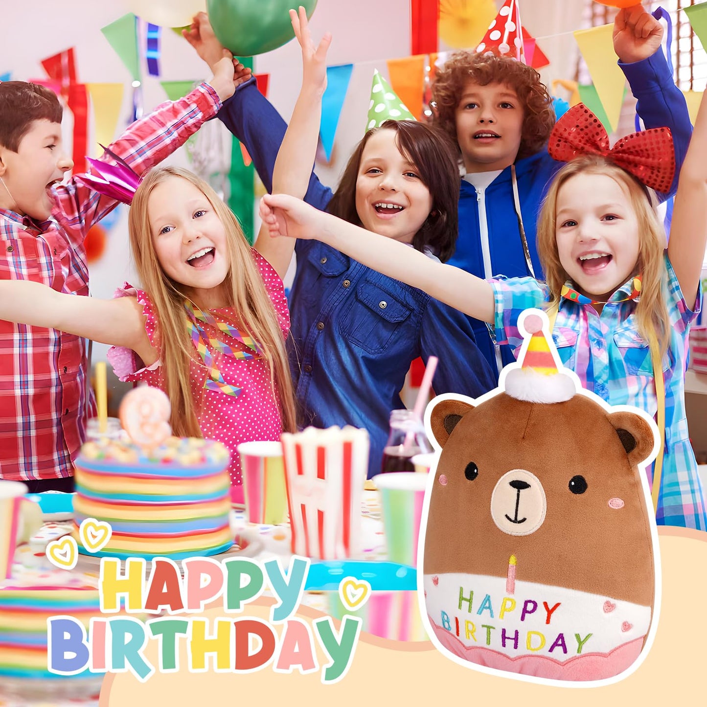 Prewplam Happy Birthday Teddy Bear Plush - 8inch Birthday Stuffed Animal Bear Plushie Pillows Toys, Soft Doll Gifts Party Decoration for Kids Girls Boys