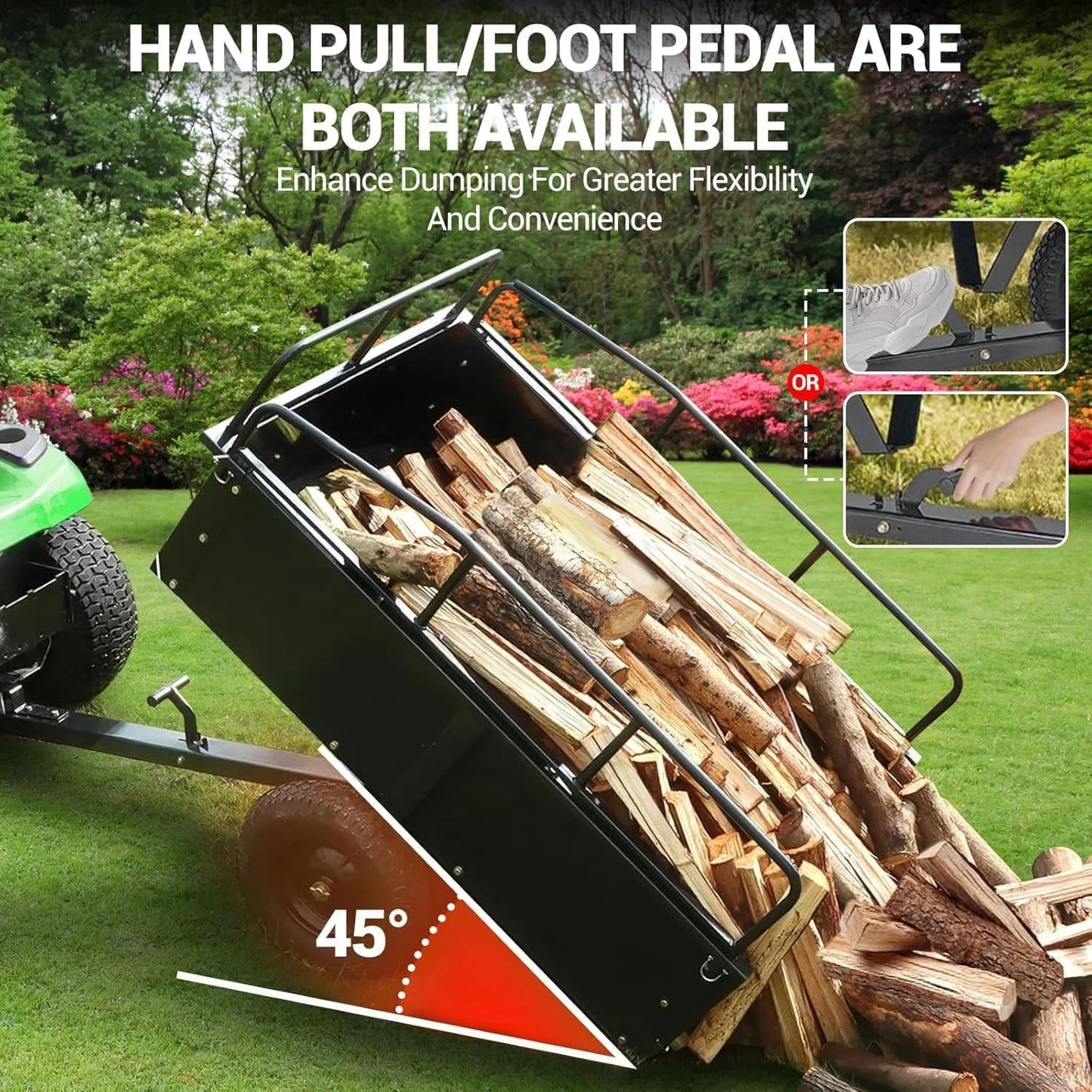 750LB Capacity Steel Dump Cart - Heavy Duty ATV Trailers Pull Behind - Garden Utility Trailer Yard Trailers for for Lawn Mower Tractor