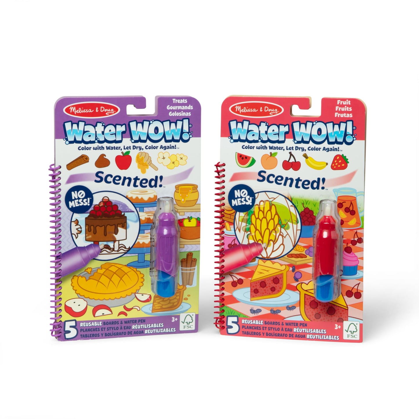 Melissa & Doug 2-Pack Scented Water Wow! Mess Free Coloring Book, Reusable Water-Reveal Activity Pads, Fruit and Treats, Travel Toys, Party Favors, for Toddlers for Kids Ages 3+ - FSC Certified