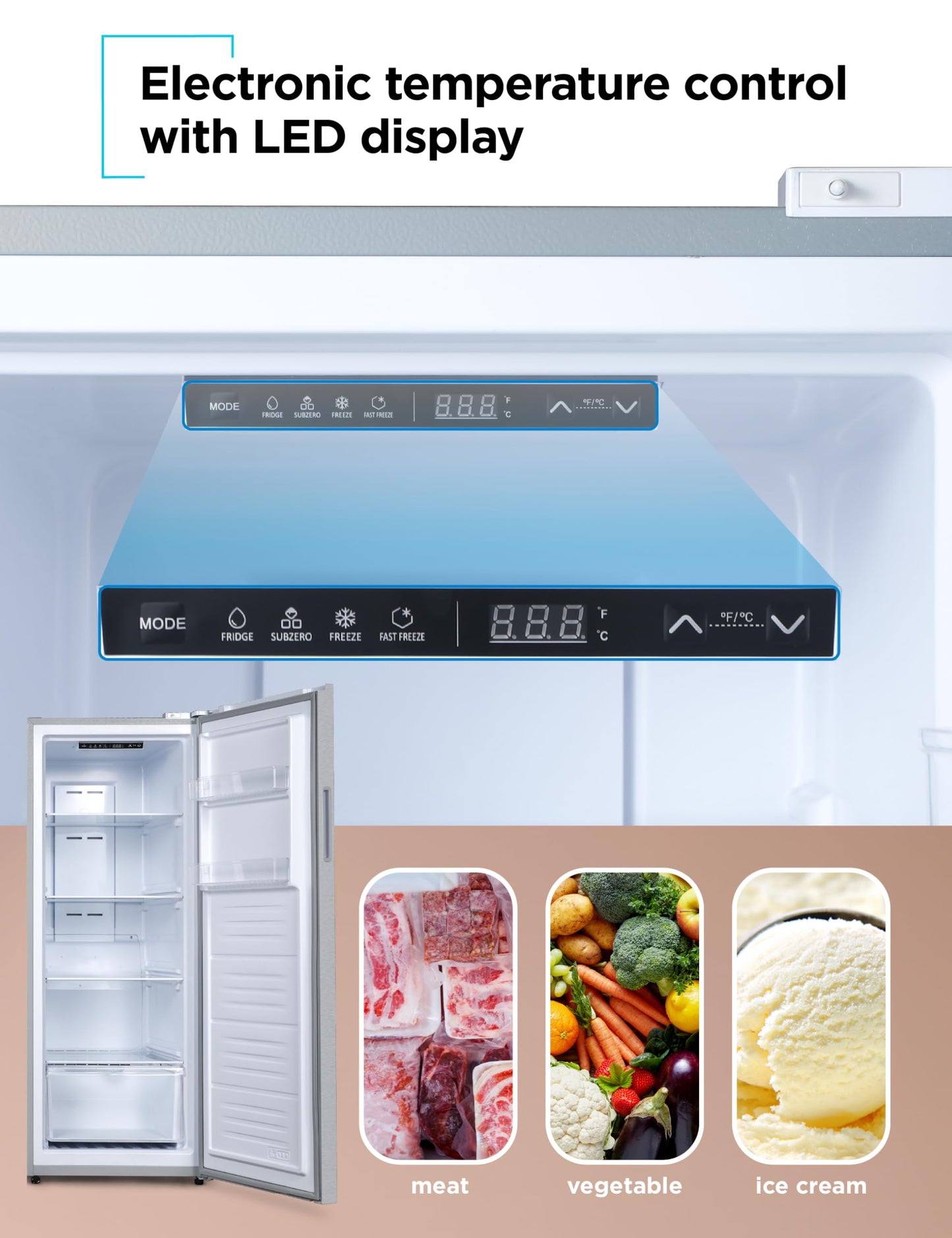 BLACK+DECKER 11 Cu. Ft. Convertible Freezer Refrigerator, Upright Freezer with Glass Shelves, Reversible Door, ENERGY STAR rated, Frost Free, BUC1100XS, Stainless Look