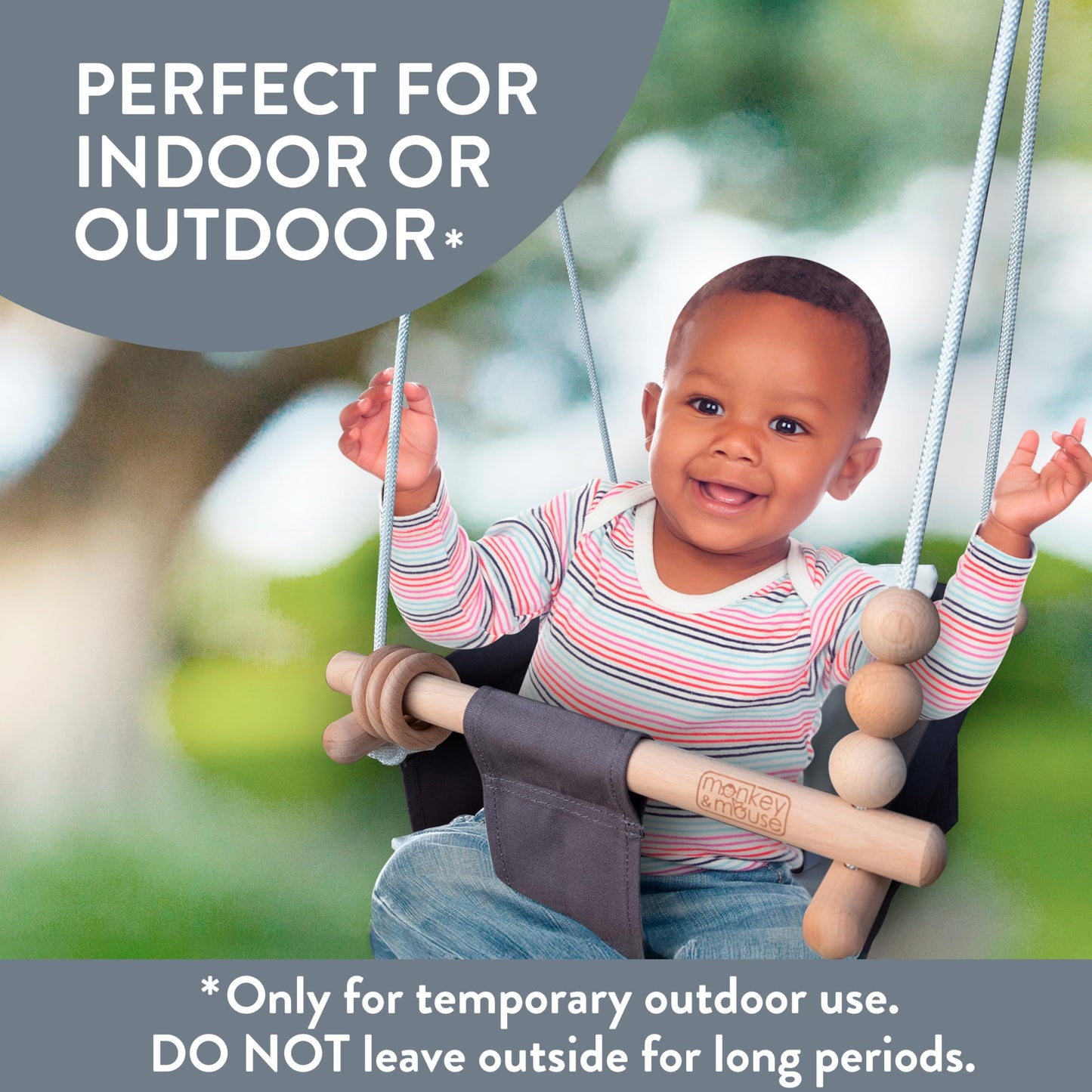 Monkey & Mouse Baby Swing, Pale Pink Indoor Outdoor Portable Hanging Chair - Infant & Toddler Kids 6 Months - 4 Years, Cotton Canvas & Beech Wood Frame, Sensory Hammock Boy & Girl Seat w/Wooden Toys