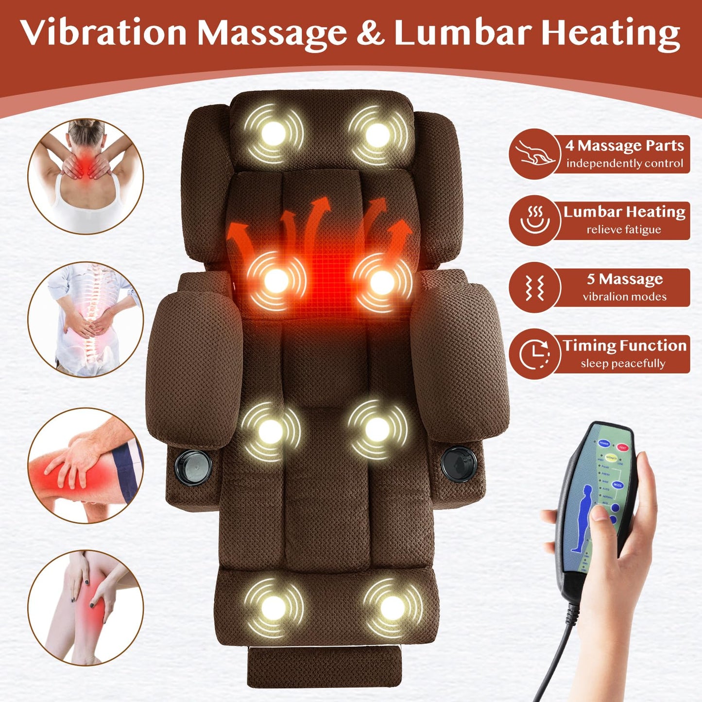 Cfvyne Three Motor Large-Wide Power Lift Chairs Recliners for Big and Tall Elderly, 180° Lay Flat Lift Chair, Infinite Position, Power Headrest, Heat & Vibration Massage (Plush Flannel, Dark Brown)