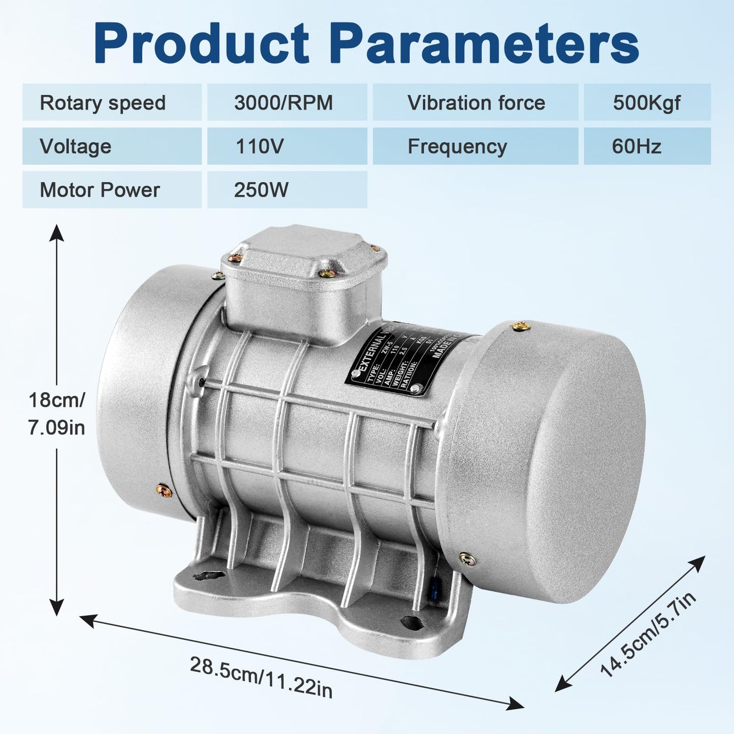 JIAWANSHUN Concrete Vibrator Vibration Motor, 250W Electric Concrete Vibrating Motor for Shaker Table, Vibrator Motor Heavy Duty Machine 110V 60HZ 3000RPM 500KGF