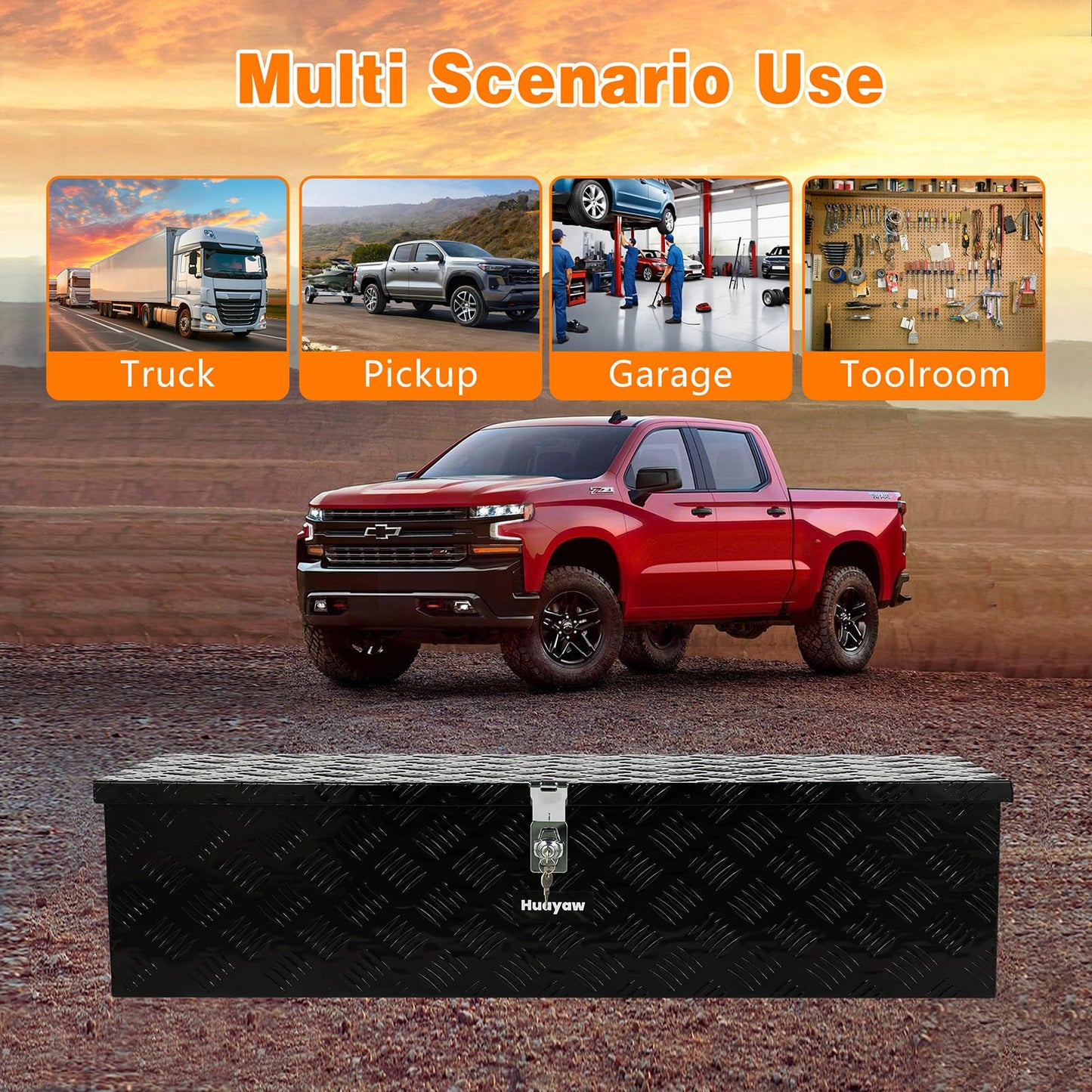 Aluminum Truck Tool Box, Heavy Duty Waterproof Truck Storage Organizer, Pickup Truck Bed RV Trailer with Side Handle, Lock and Keys (Black, 39-INCH)