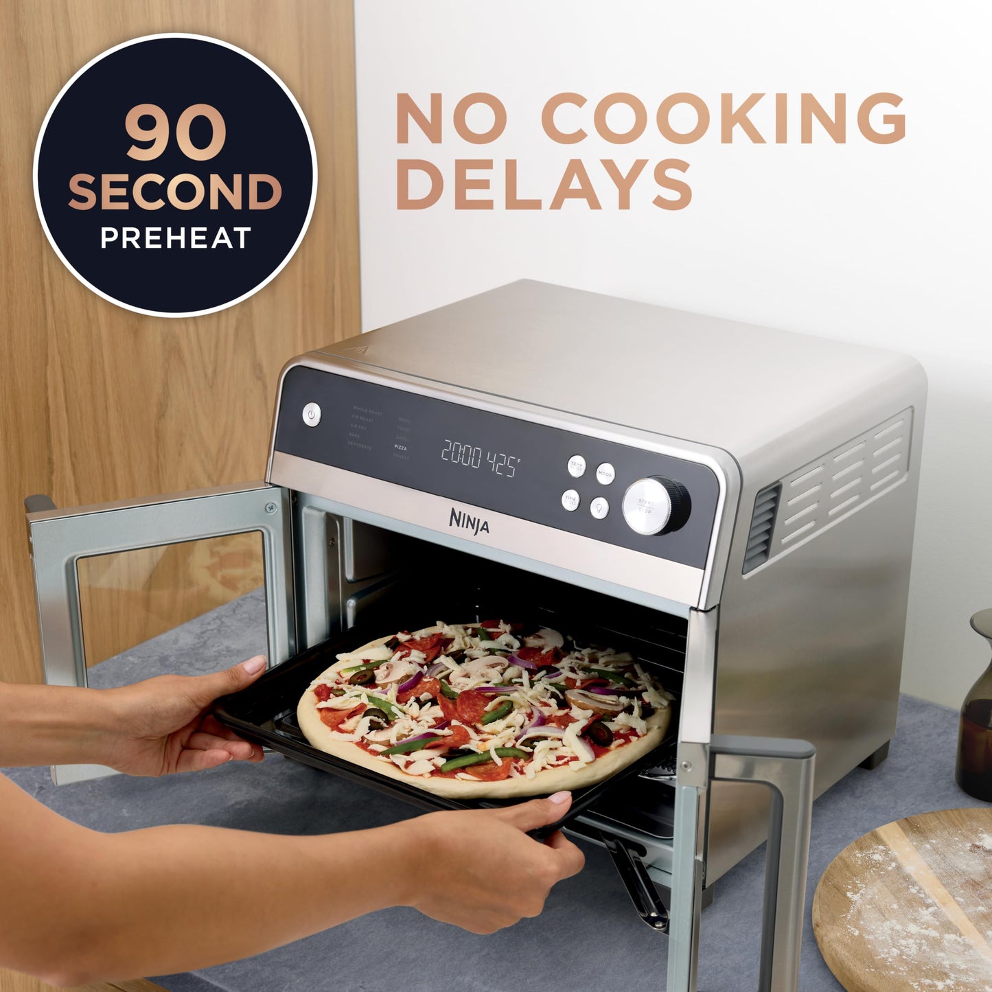 Ninja | French Door Premier | Air Fryer, Convection Oven, Toaster | 5-qt Air Fry Basket, Sheet Pan, Wire Rack, Broil Rack | PFAS-free Cooking Surface, Dishwasher-safe Accessories | FO101 (NEW)