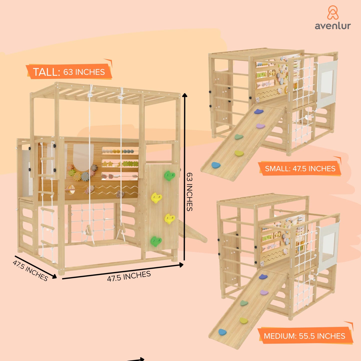 Avenlur Montessori Gym Alpine Wooden Jungle Gym with Indoor Swing, Toddler & Baby Climbing Toys, Rock Wall Perfect for Active Fun & Skill Development, Ages 2-8