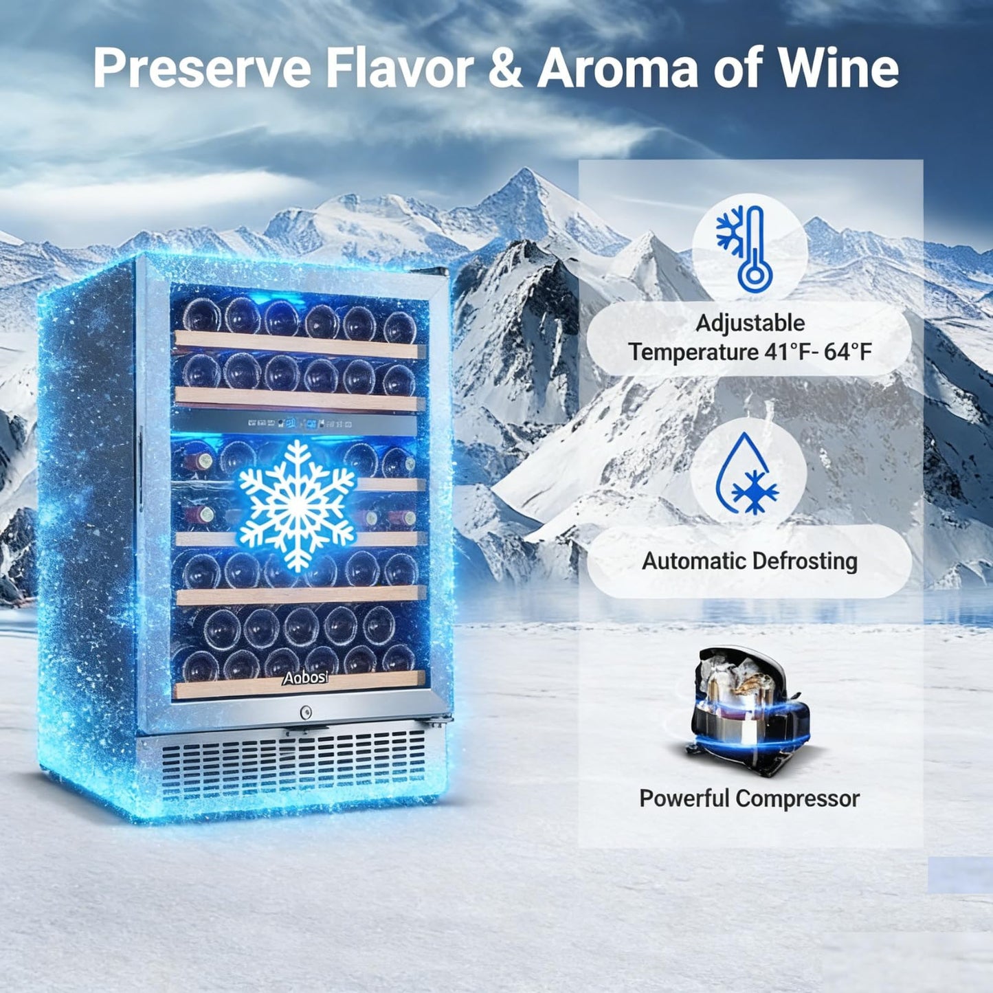 AAOBOSI 51 Bottle Wine Fridge, 24-Inch Dual Zone Wine Cooler Refrigerator, Built-In or Freestanding Under Counter Wine Fridge with Compressor, Digital Temperature Control, Low Noise for Home Bar