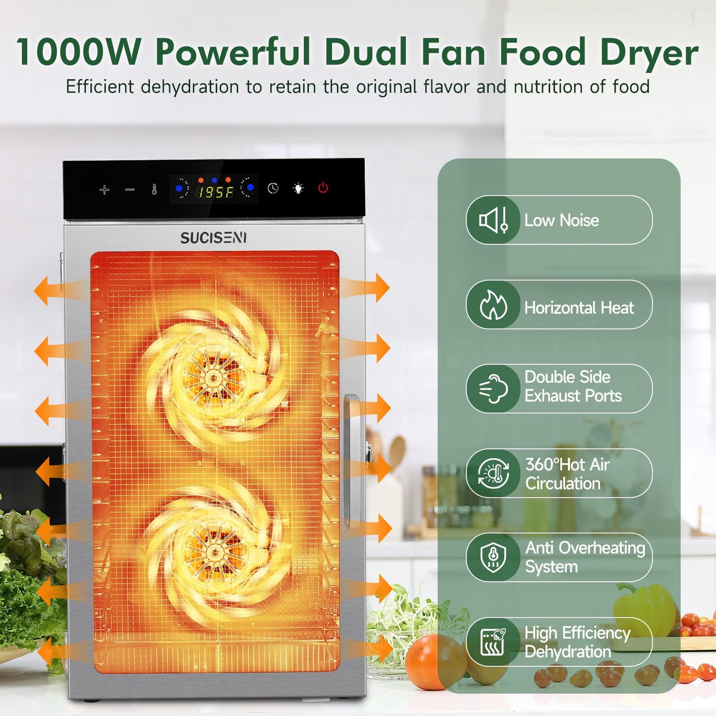 Food Dehydrator Machine 18 Stainless Steel Trays 1000W Commercial Food Dehydrator with 24H Digital Timer LED Temperature Control Food Dryer Beef Jerky Maker for Dehydrated Meat Fruit Herb