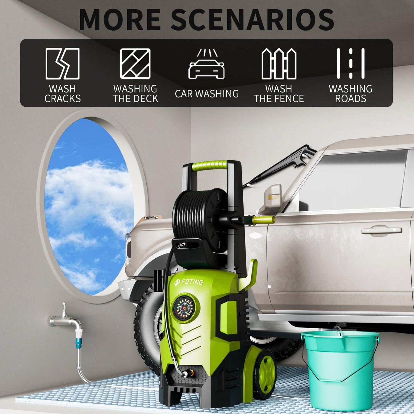 2026new Pressure Washer 5000PSI with Adj-8-Level Touch Screen, 34" Tall Power Washer, 4 Quick Connect Nozzles, Inlet Hose&Filter&500mlFoam Cannon for Cars/Fences/Driveways,Yellow