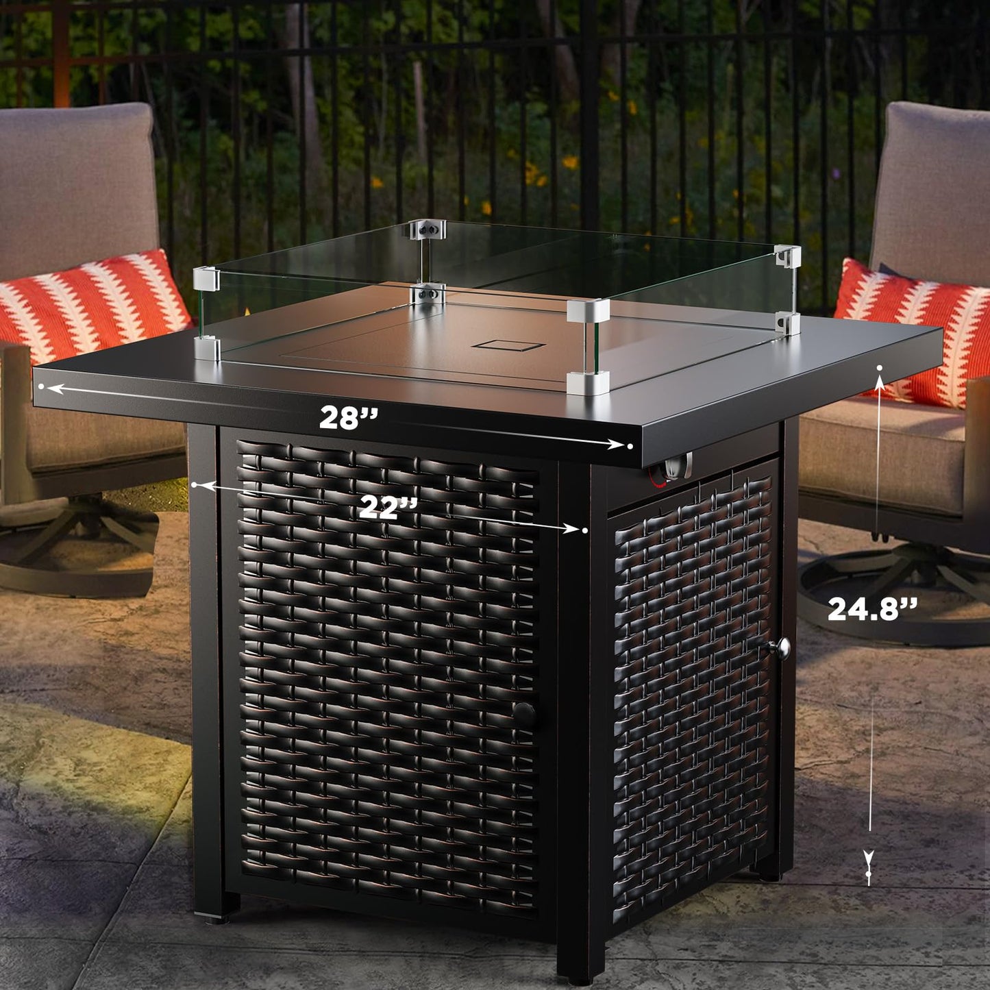 Ciays Propane Fire Pit, 28″ Outdoor Gas Fire Pit, 50,000 BTU Steel Fire Table with Glass Wind Guard, Lid & Lava Rock, Add Warmth and Ambience to Gatherings and Parties On Patio Deck Garden Backyard