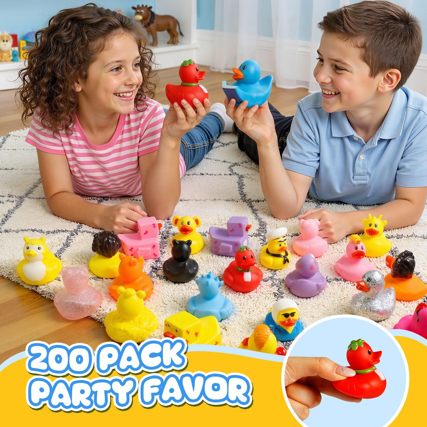 200 Pcs Rubber Ducks, Random Assortment Ducks Bulk for Jeeps Ducking, 2" Mini Rubber Duckies for Baby Toddler Bath Toys, Kids Pool Toys Birthday Gifts Party Favors