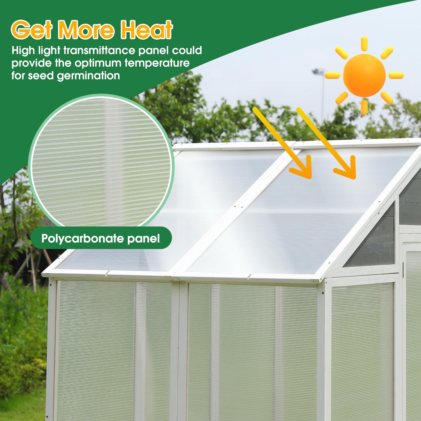 Lovtimber Polycarbonate Greenhouse, Outdoor Walk-in Hobby Green House for Patio Backyard Lawn, Wooden Greenhouse Garden Shed for Plants, Grow House with Front Entry Door (76x48x86 in)