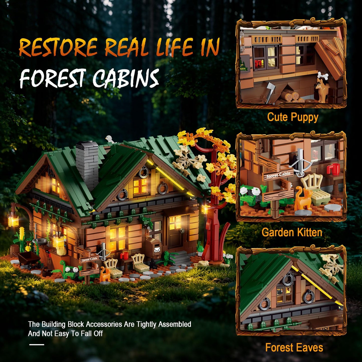 MORKBRIXX Forest Cabin Building Set with Lights,1004 Retro Tree House Building Block Toy with Animal Flower Plant,Home Decor Forest House Construction Model Kit for Adults Teens Gifts 12+（2234 PCS）