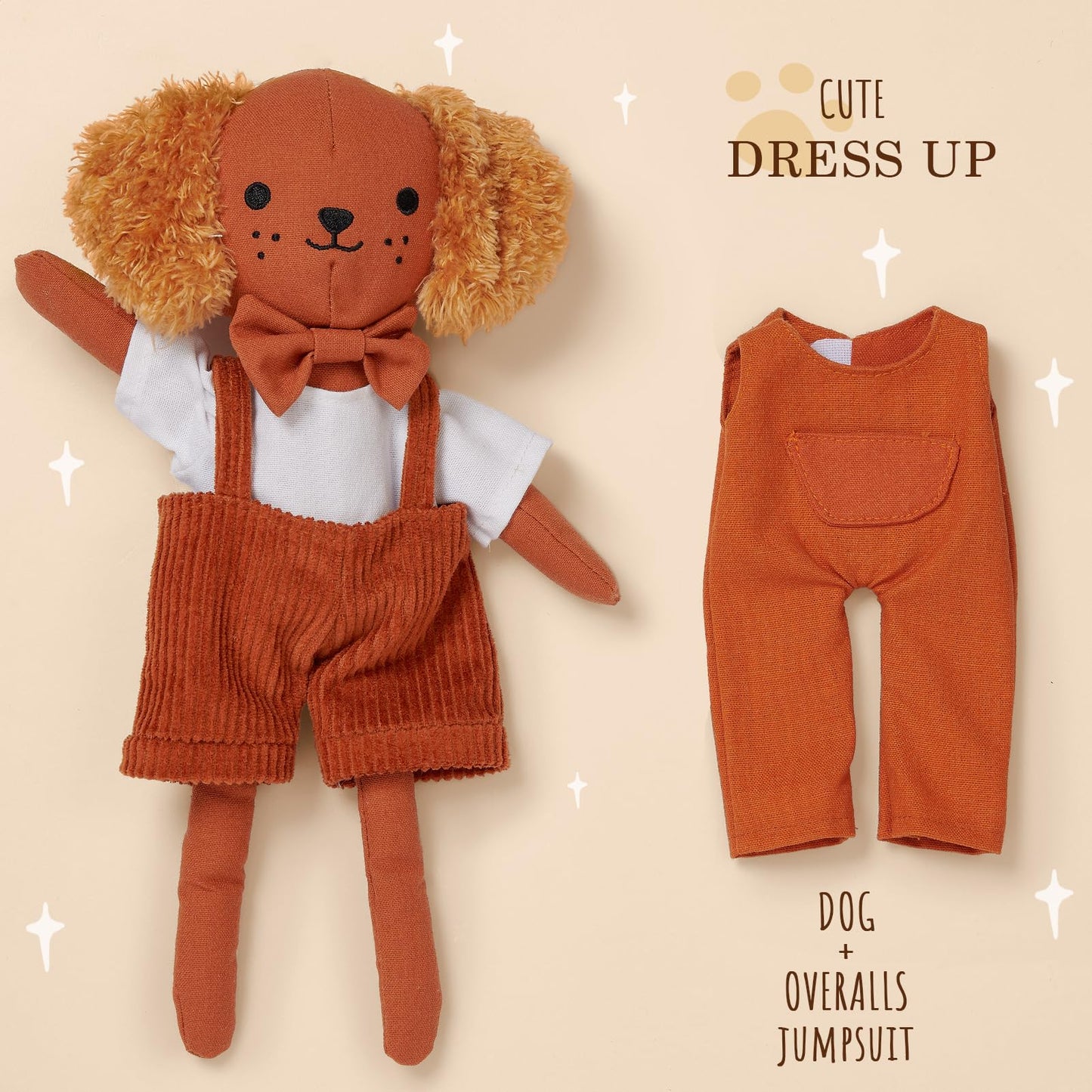 Golray Portable Dress Up Plush Doll Set with Storage Case, Cat & Dog Stuffed Animal Toys, Doll Clothes with Wooden Hangers & Suitcase Wardrobe Travel-Ready Toy Organizer, Gifts for Girls Ages 3+
