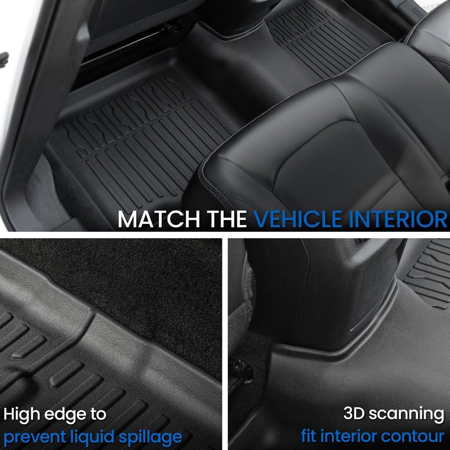 JOULARISE Floor Mats Cargo Mat Set for 2015-2019 Ford Explorer 7 Seats, All Weather TPE Cargo Liner Trunk Lower Mat Door Sill Guards Accessories (15-19 | 7 Seats Floor Mats Set)