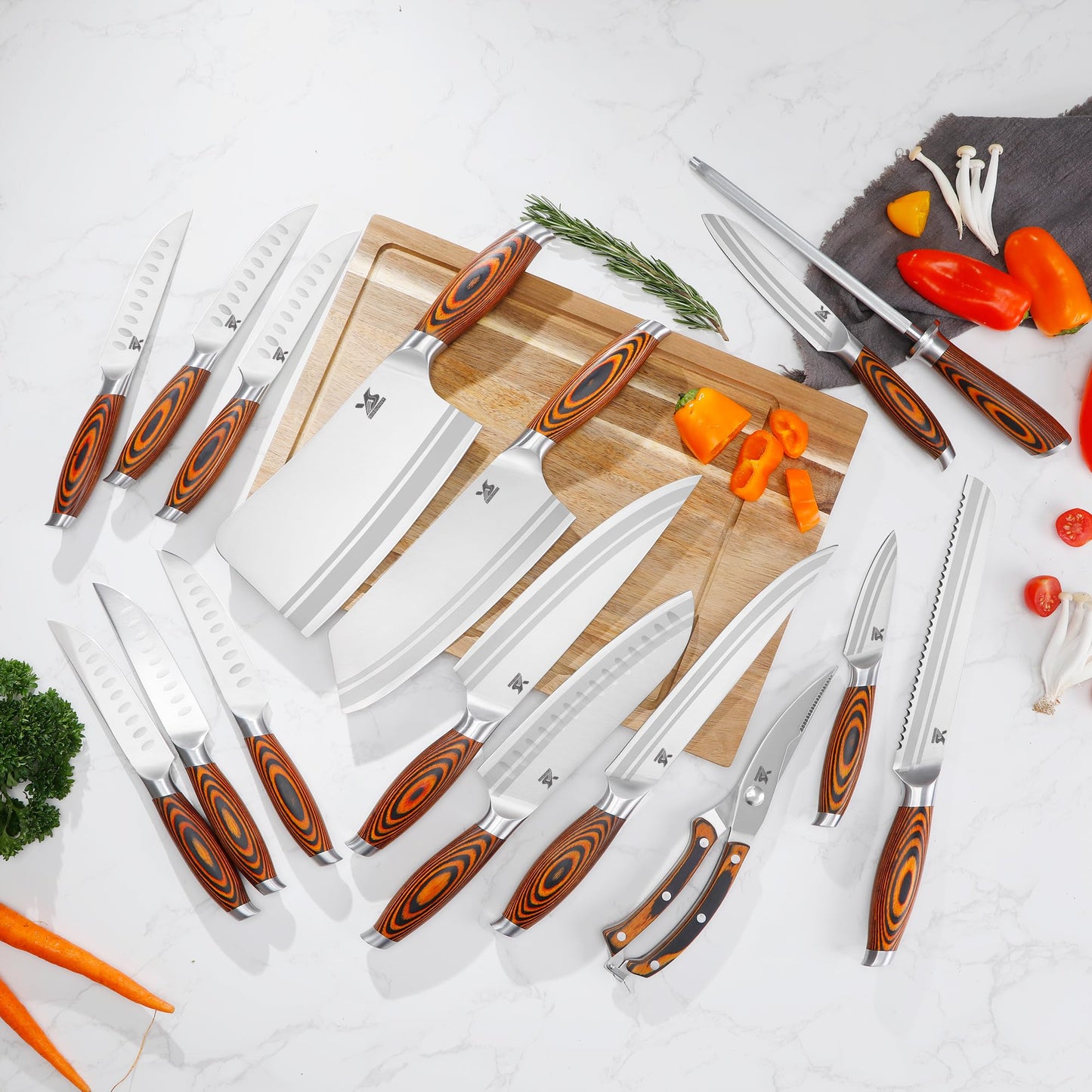 MSY BIGSUNNY Knife Block Set 17-piece Knife Set with Wooden Block - German Steel Perfect Cutlery Set Gift