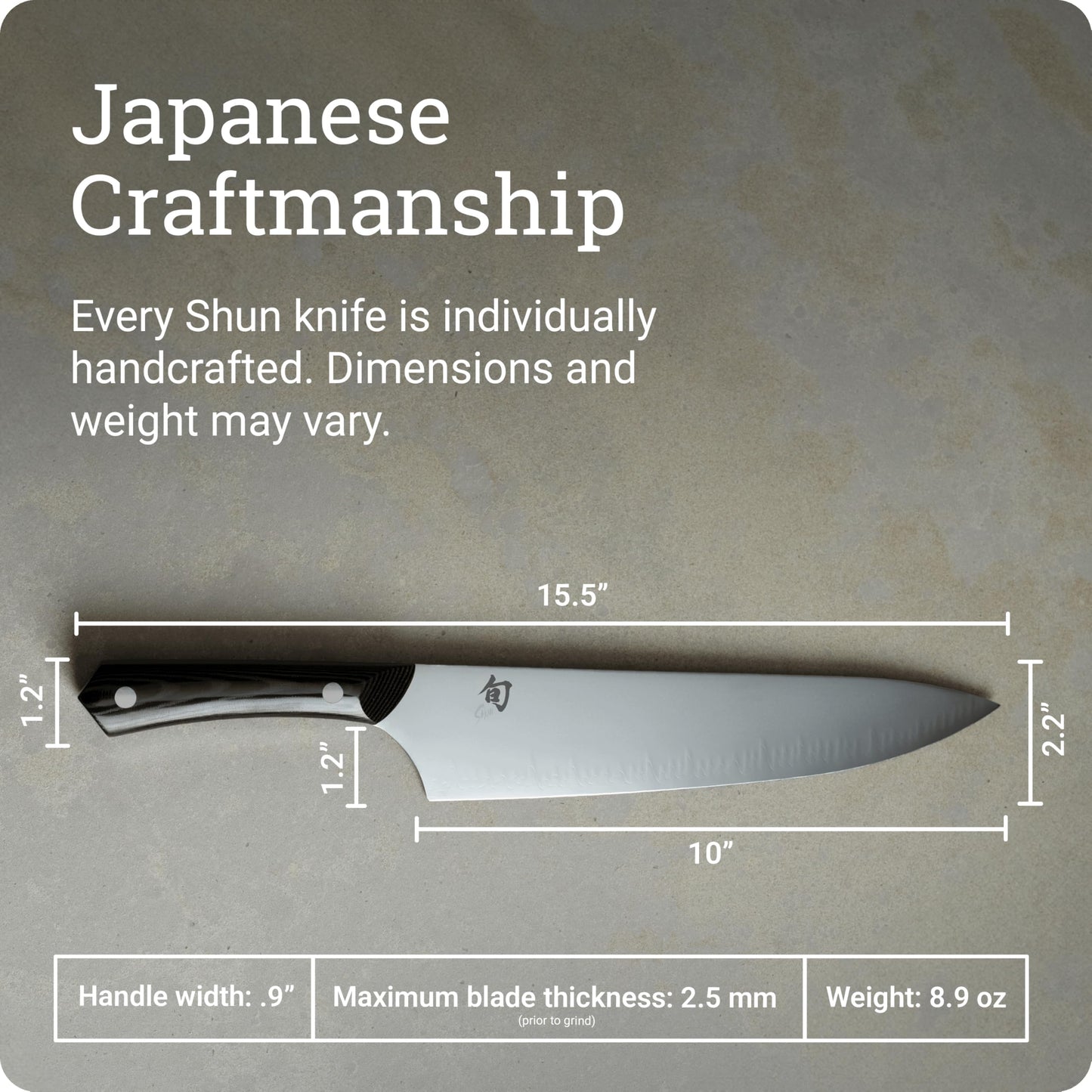 Shun Narukami 10" Chef’s Knife, Handcrafted Japanese Kitchen Knife for Professional and Home Chefs, Blue II Carbon Steel Core and San Mai Stainless Steel Cladding, Micarta Handle