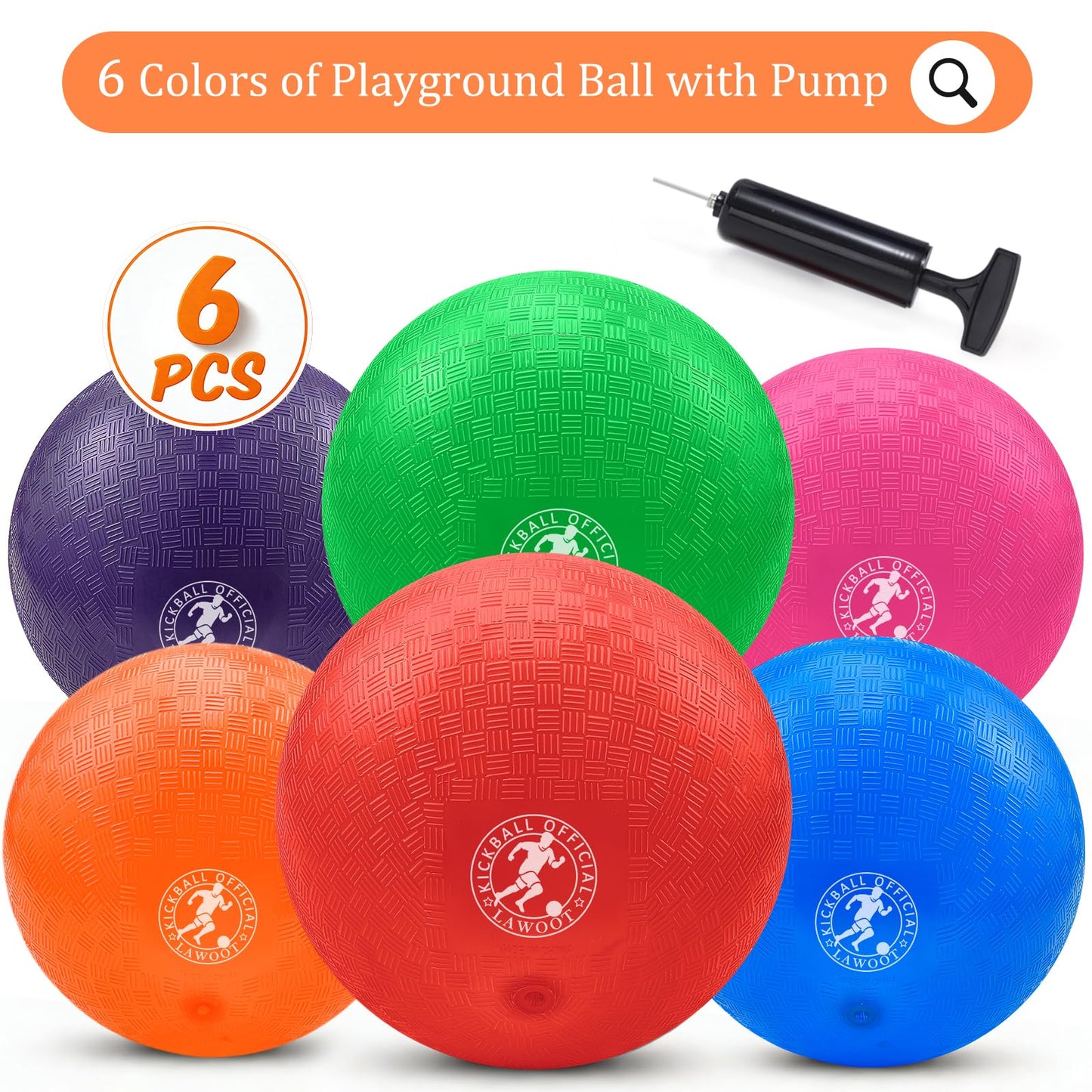 Yelaonen 9 Inch Playground Ball Dodgeball Balls Kickball, Pack of 6, 4 Square Balls Dodge Balls for Kids, Kickballs Handball for Indoor Outdoor Games, Includes Pump