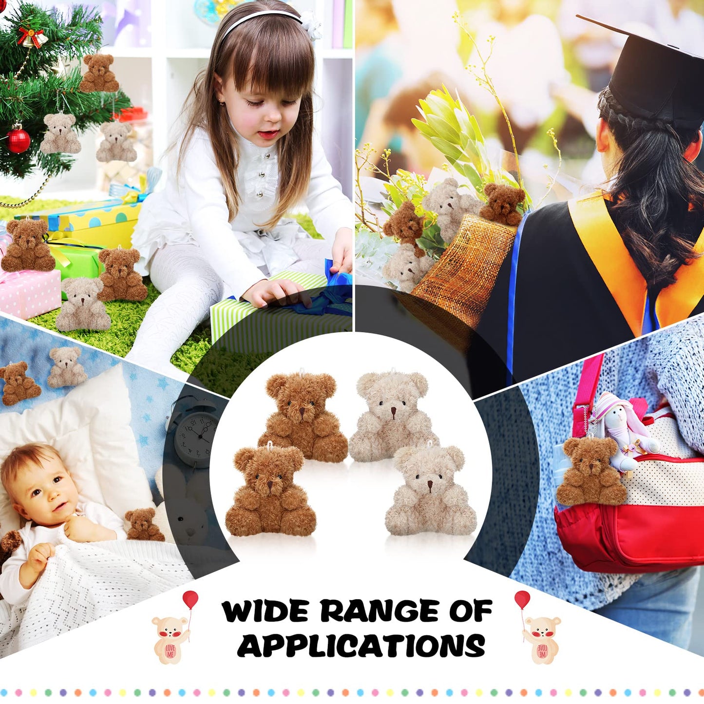 6 Pieces Mini Bear Plush Stuffed 4 Inch Small Bear Bulk Animal Toys for Baby Shower Party Favors Tiny Soft Doll Gifts for Graduation Keychain Bag Charm Supplies(Brown, Apricot)