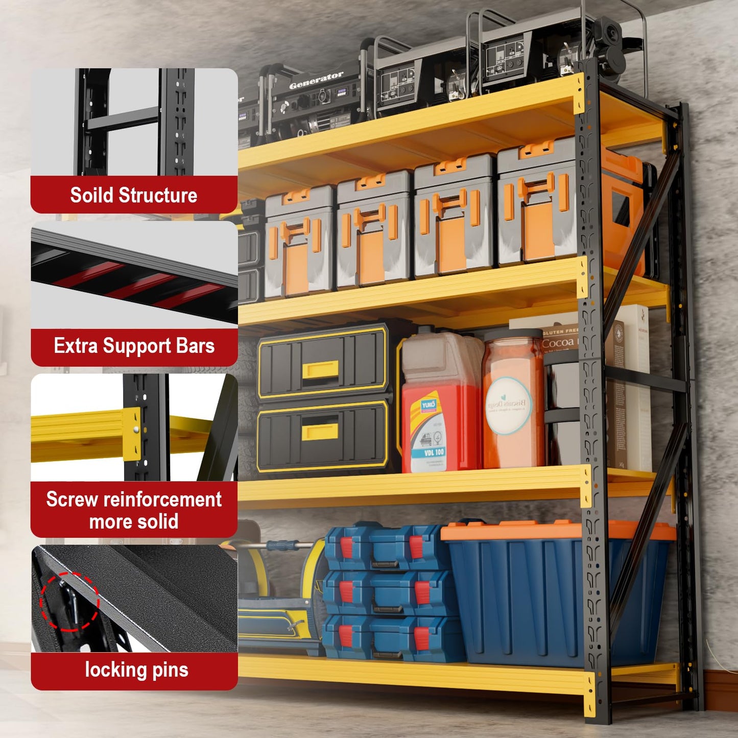 4000LBS Garage Shelving Heavy Duty, 48” W Storage Shelves, 4-Tier Adjustable Metal Storage Shelves, Steel Industrial Shelving Unit, Metal Shelving for Garage, Basement, Warehouse (47.3x24x79in)