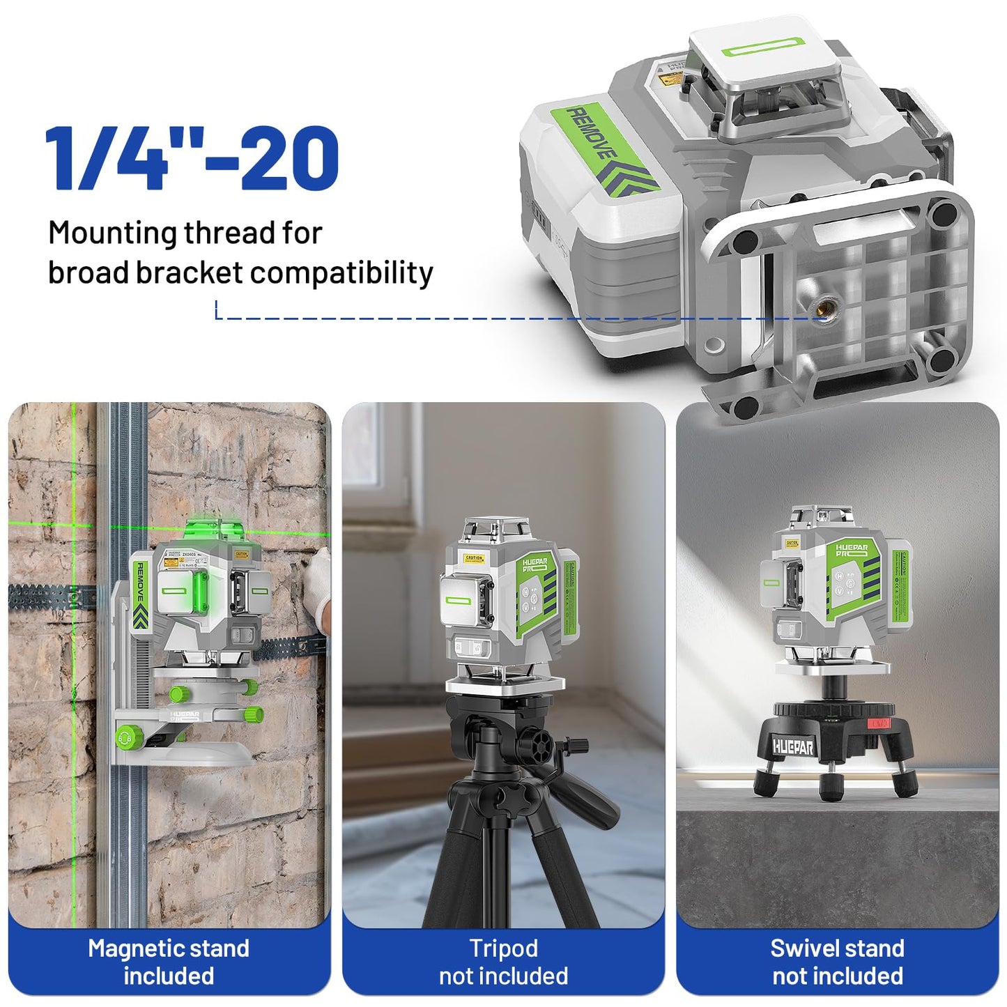 Huepar Pro Laser Level 360 Self Leveling, 4x360°Green Cross Line Laser Tool with Remote Control & 8000mAh Rechargeable Li-ion Battery, High Accuracy 4D Laser for Construction, Magnetic Bracket -ZK04CG