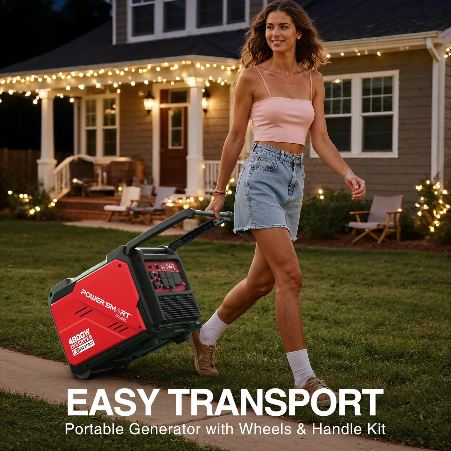 PowerSmart 4800-Watt Portable Inverter Generator with Wheels Handle Kit, CO Protect, Quiet, RV-Ready, Home use