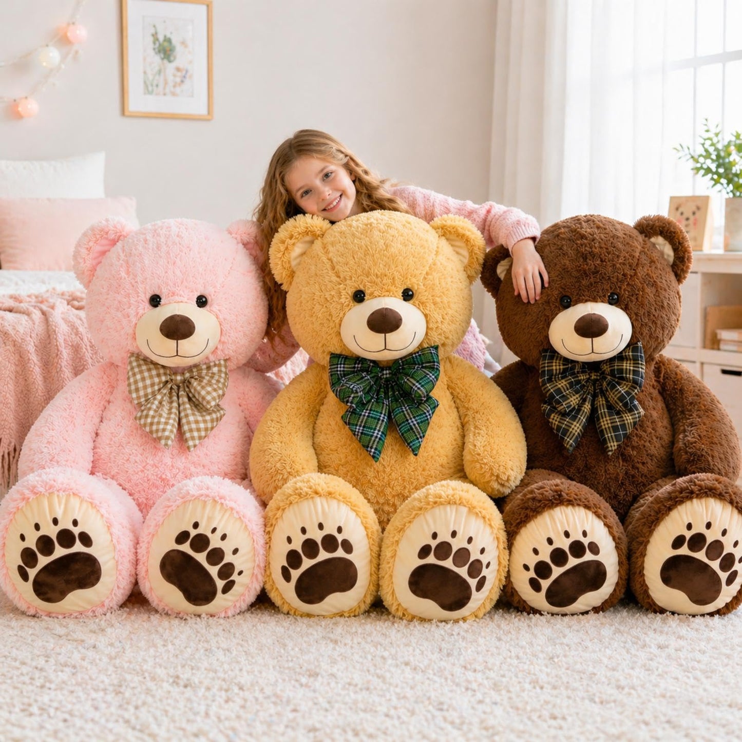 Karister Giant Teddy Bear 4 Feet, Lifesize Chocolate Brown Soft Plush Stuffed Animal with Bow Tie & Big Belly for Kids Girls Boys, Hugging Bear Birthday Gift for Girlfriend Valentines Christmas