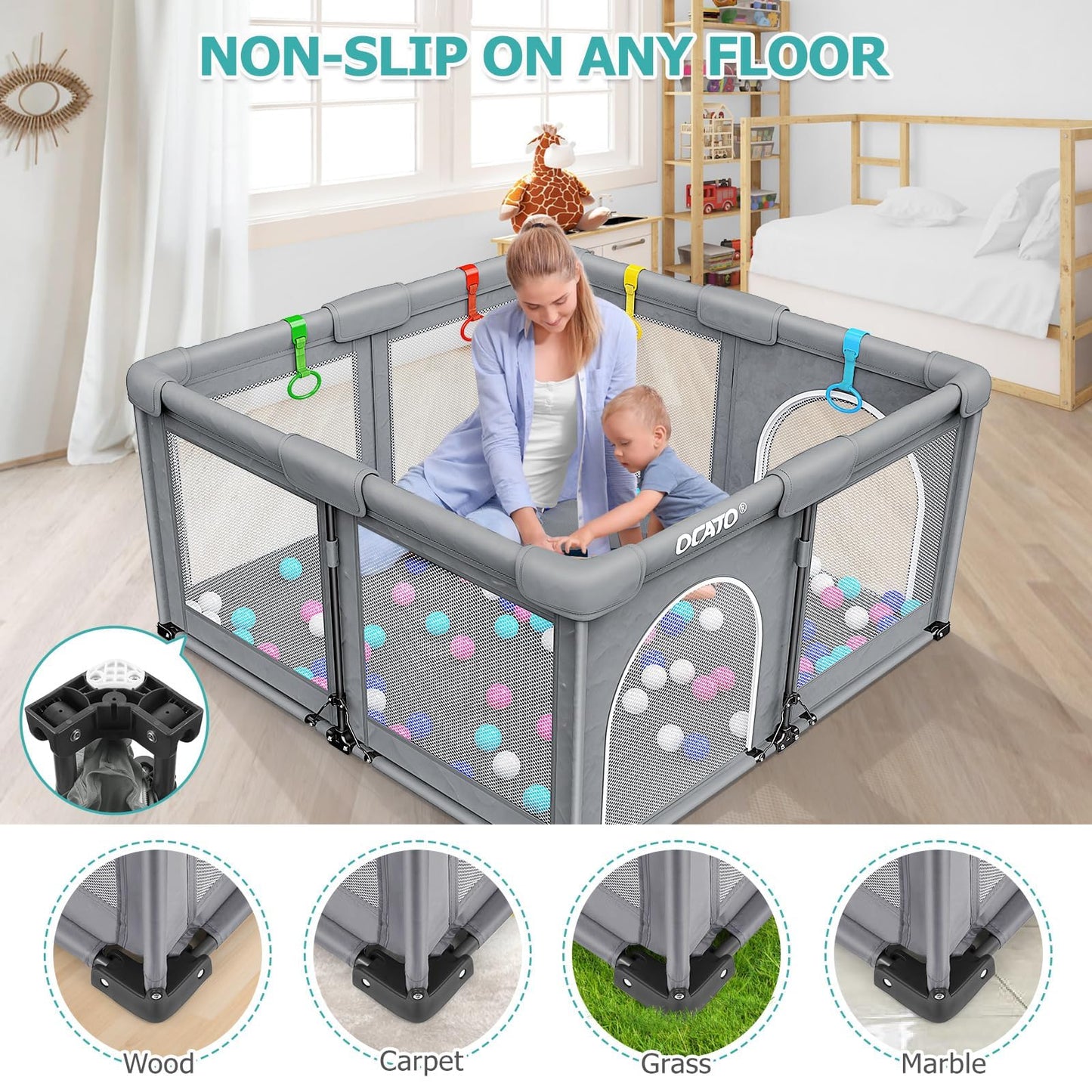 OCATO Baby Playpen Play Pen: Foldable Playpen for Babies and Toddlers Playard for Indoor Outdoor Activity Center Game Fence Safety Area Toddler Play Pen for Babies 6-12 Months Baby Gifts (50" × 50")