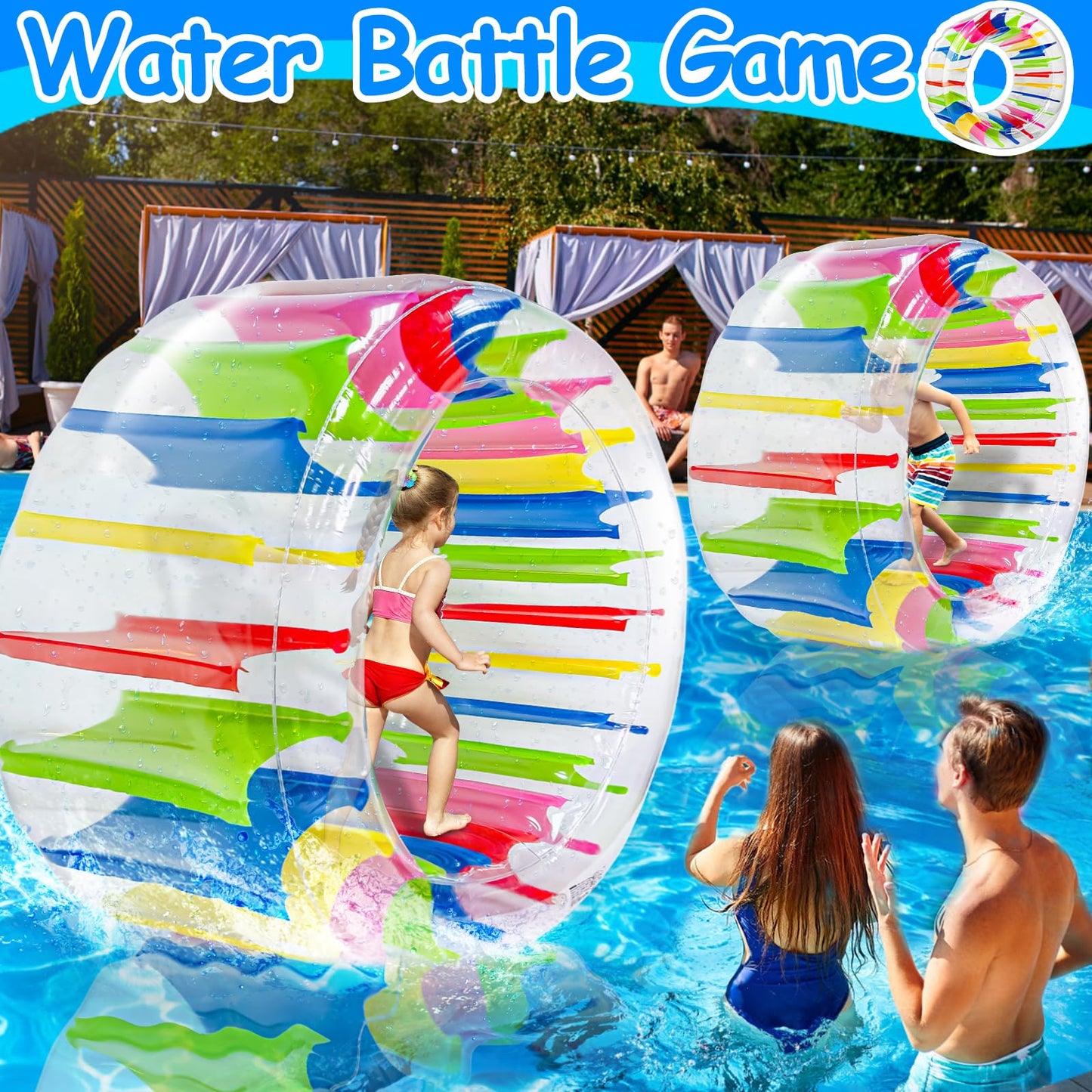 iGeeKid 65" Giant Inflatable Pool Toys Wheel Roller for Kids-Pool Floats Pool Games for Kids Age 6-8,8-12 Years Girls Boys Summer Party,Beach,Swimming Pool,Lake,Lawns Fun Water Rolling Wheel Toys