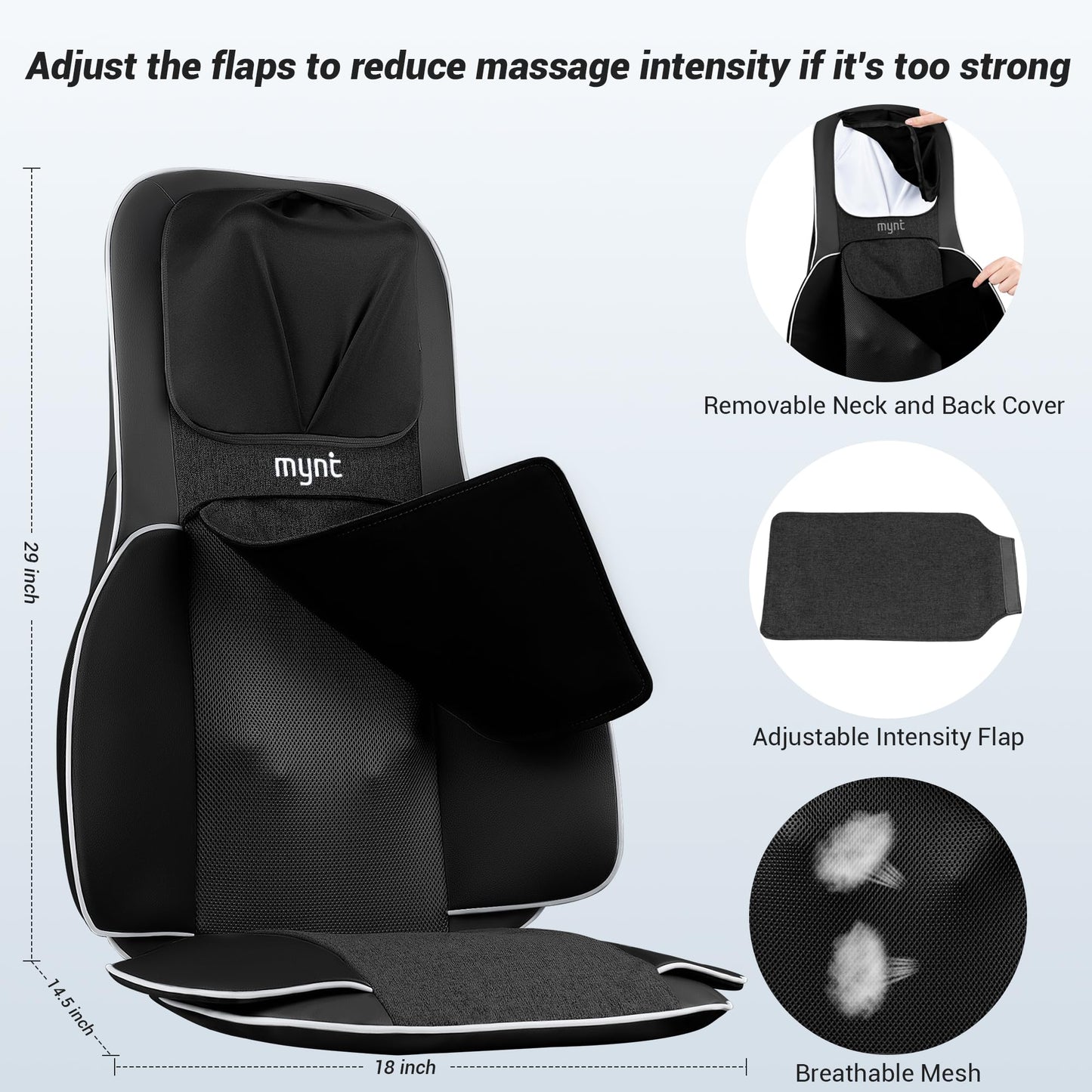Mynt Back and Neck Massager for Pain Relief Deep Tissue,3D Shiatsu Acupressure Neck Back Massager with Heat, Seat Massager for Full Body Relaxation Black