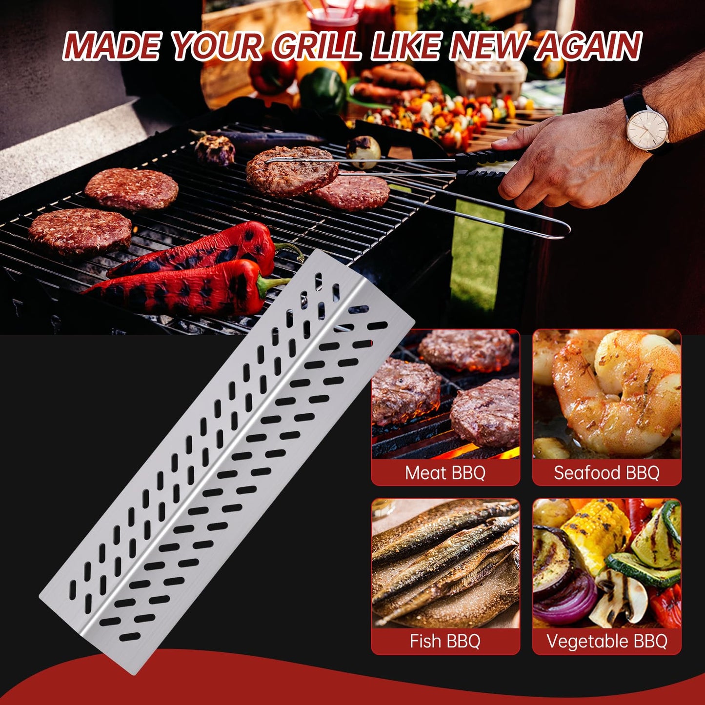 Cozilar 9MM 16517 Grill Grates 16GA Grill Heat Plates for 16631 16520 Bull Grill Replacement Parts, BBQ Bull Brahma 5 Burner 57568, 57569, 57568CE, 57568AGA, 57569CE, 57569AGA, Stainless Steel Grids