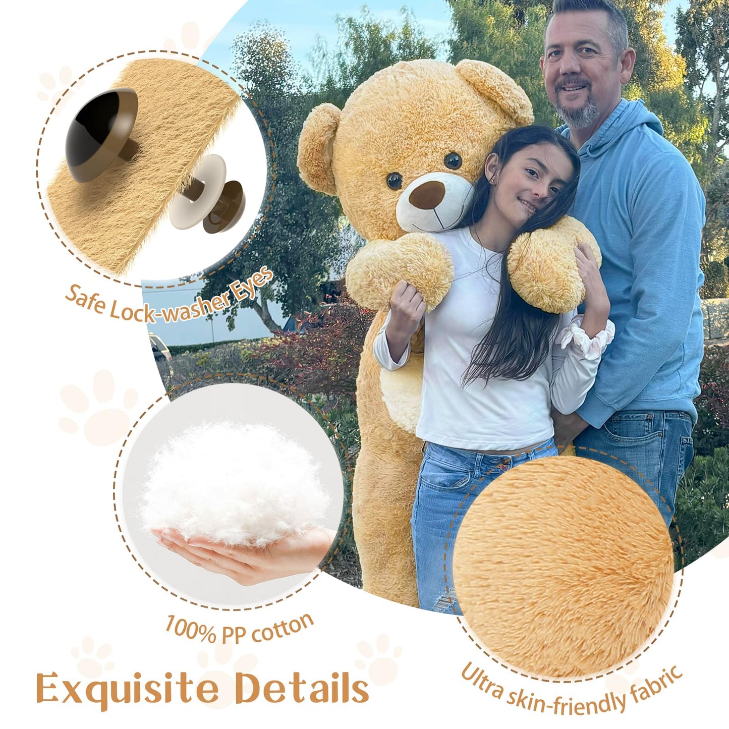 MorisMos Giant Teddy Bear Stuffed Animal 4 Feet,51 in Large Bear Gift for Girlfriend Boyfriend Wife Mom Fiancée, Big Plush Toy for Kid Birthday Christmas Baby Shower Decor,Tan