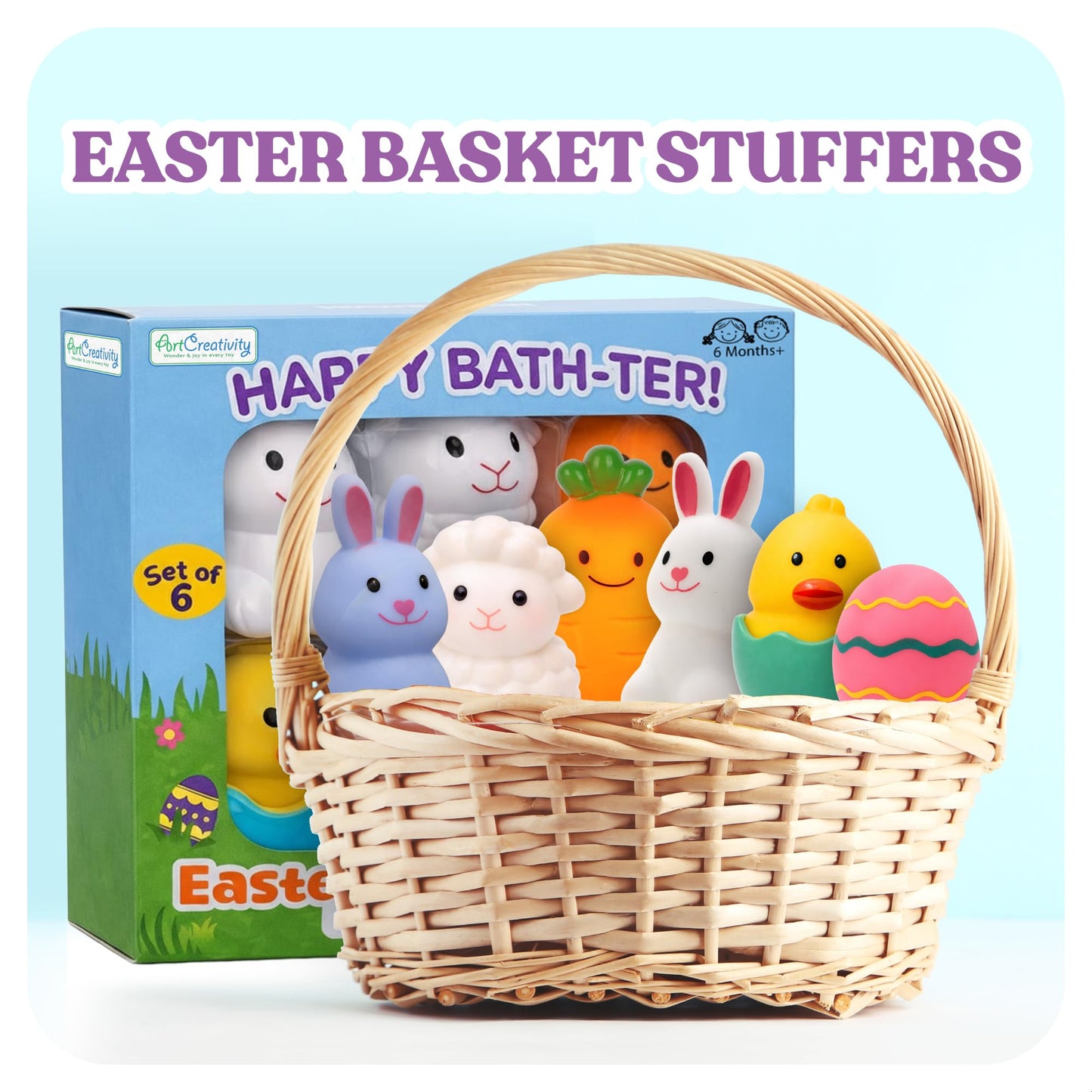 ArtCreativity Easter Basket Stuffers for Toddlers, Mold Free Bath Toys, 6 Pack, No Hole Easter Bath Toys, Soft Squeezable Bathtub Toys for Baby & Toddler, Great Easter Gifts for Kids 6 Month+