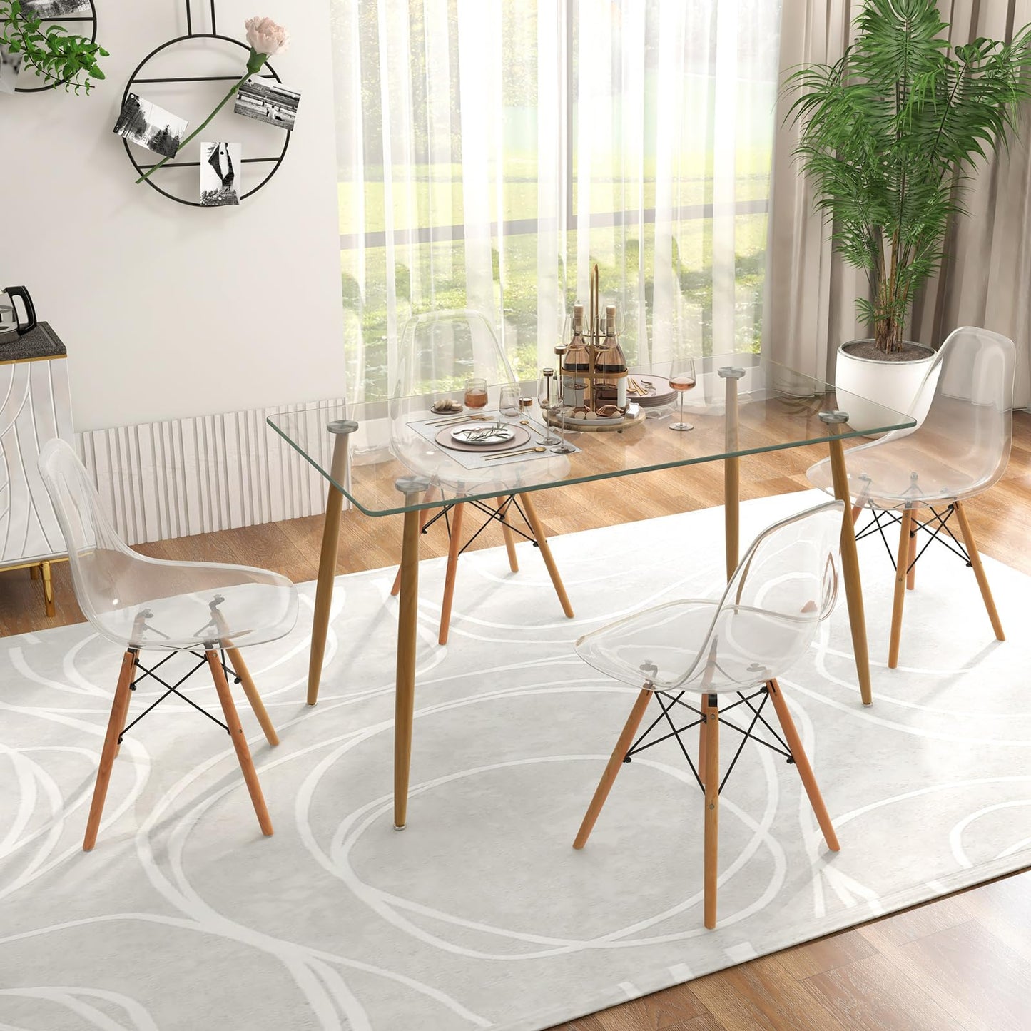 Tangkula Dining Table Set for 4, Modern Kitchen Table and Chairs, Glass Table and Chairs Set of 4 for Small Living Room, Kitchen